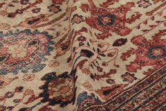 Antique Khorassan Persian Rug in Beige and Red Floral Patterns - Rug & Kilim