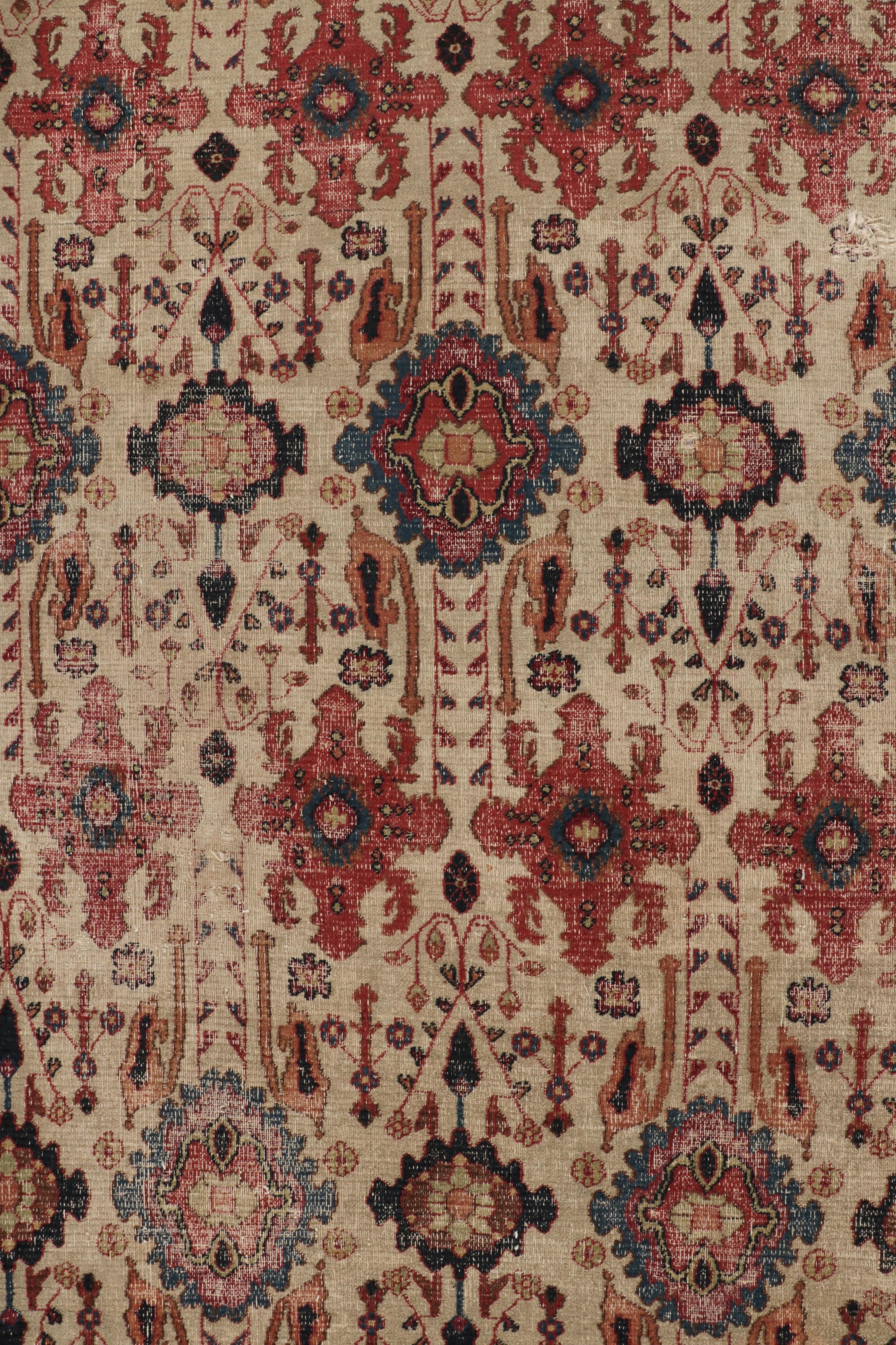 Lana Antico tappeto persiano Khorassan con motivi floreali beige e rossi - Rug & Kilim in vendita