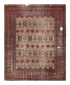 Antique Khorassan Persian Rug in Beige and Red Floral Patterns - Rug & Kilim