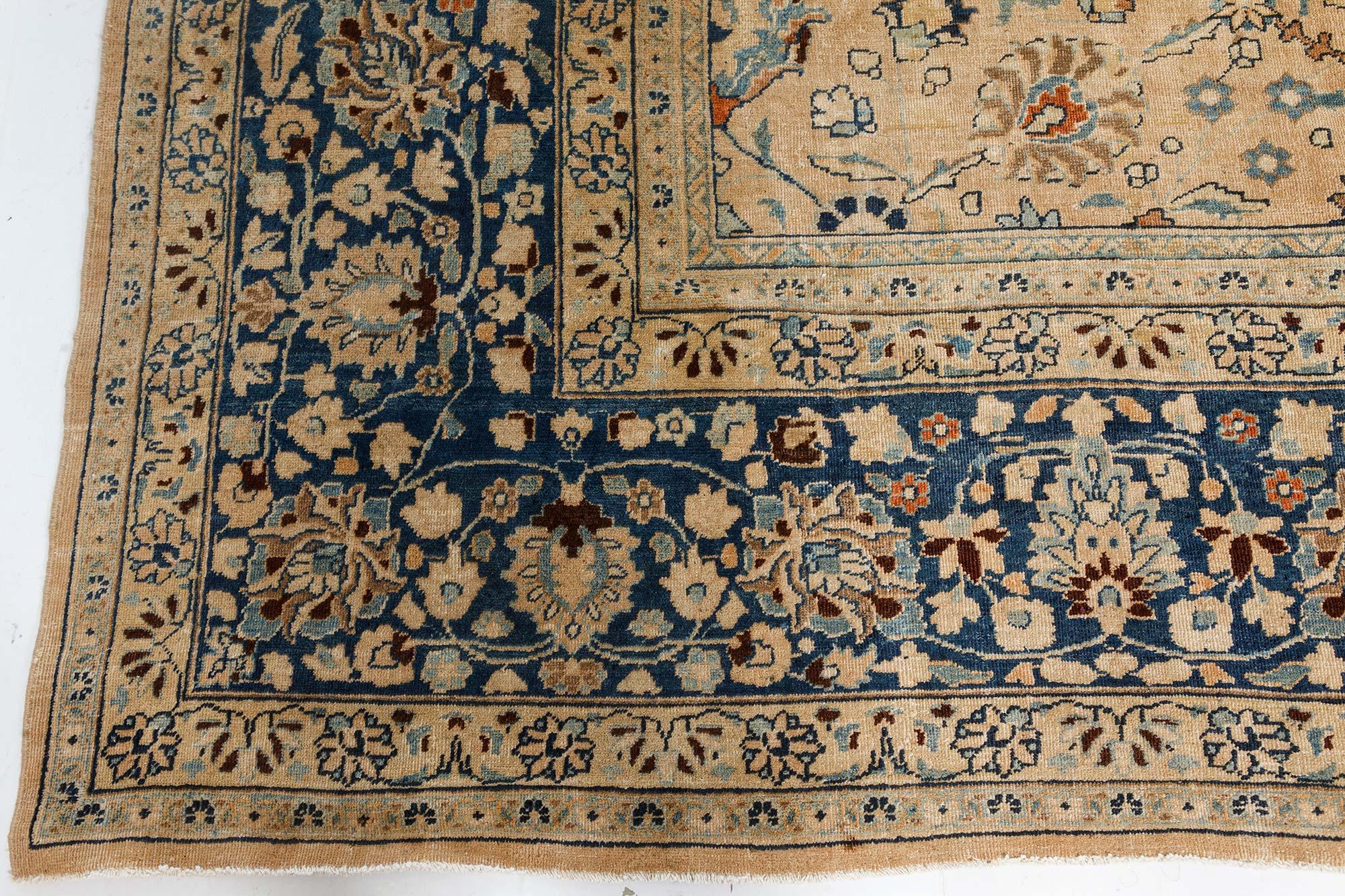 Antique Khorassan Botanic Design Handmade Wool Rug In Good Condition For Sale In New York, NY
