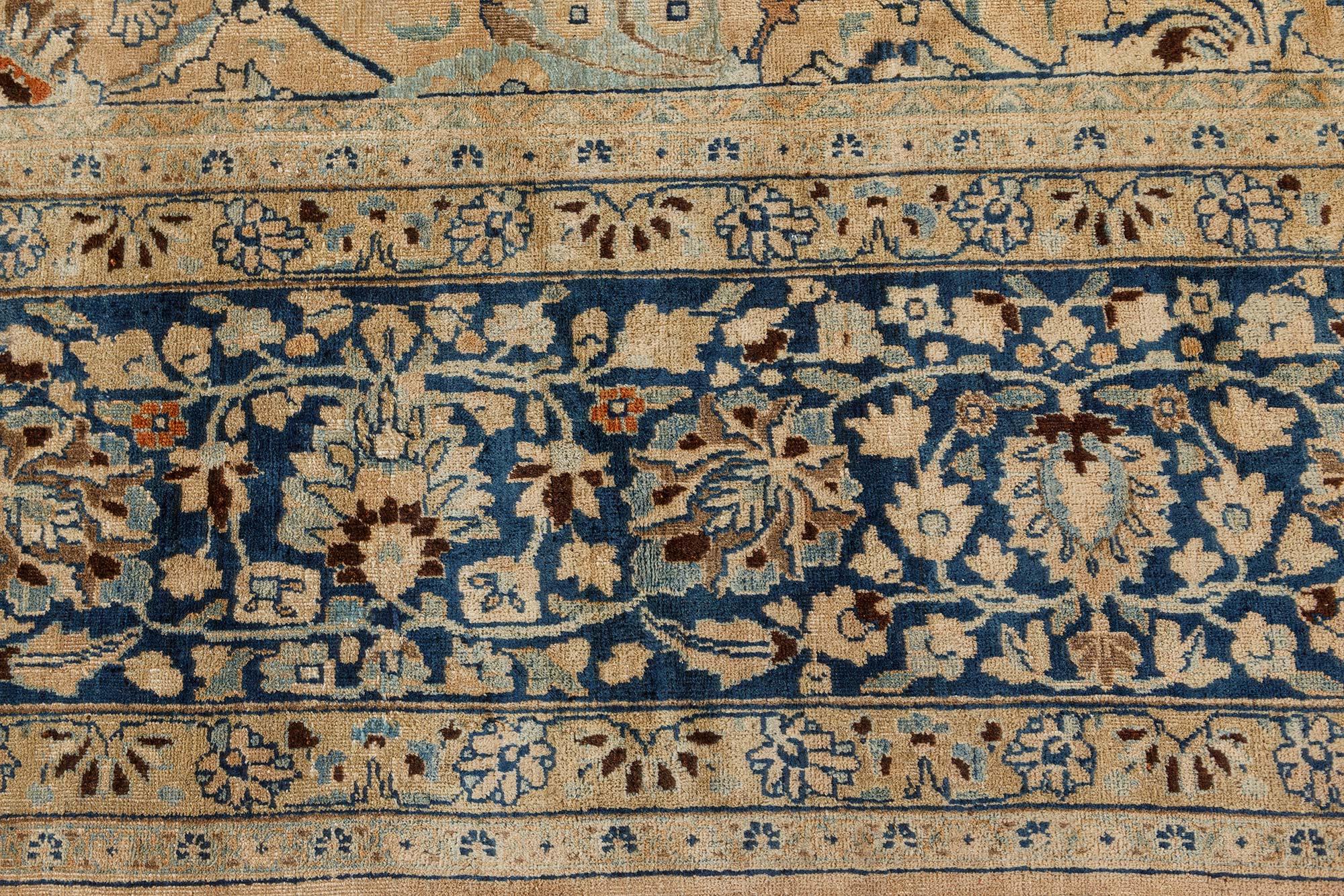 19th Century Antique Khorassan Botanic Design Handmade Wool Rug For Sale