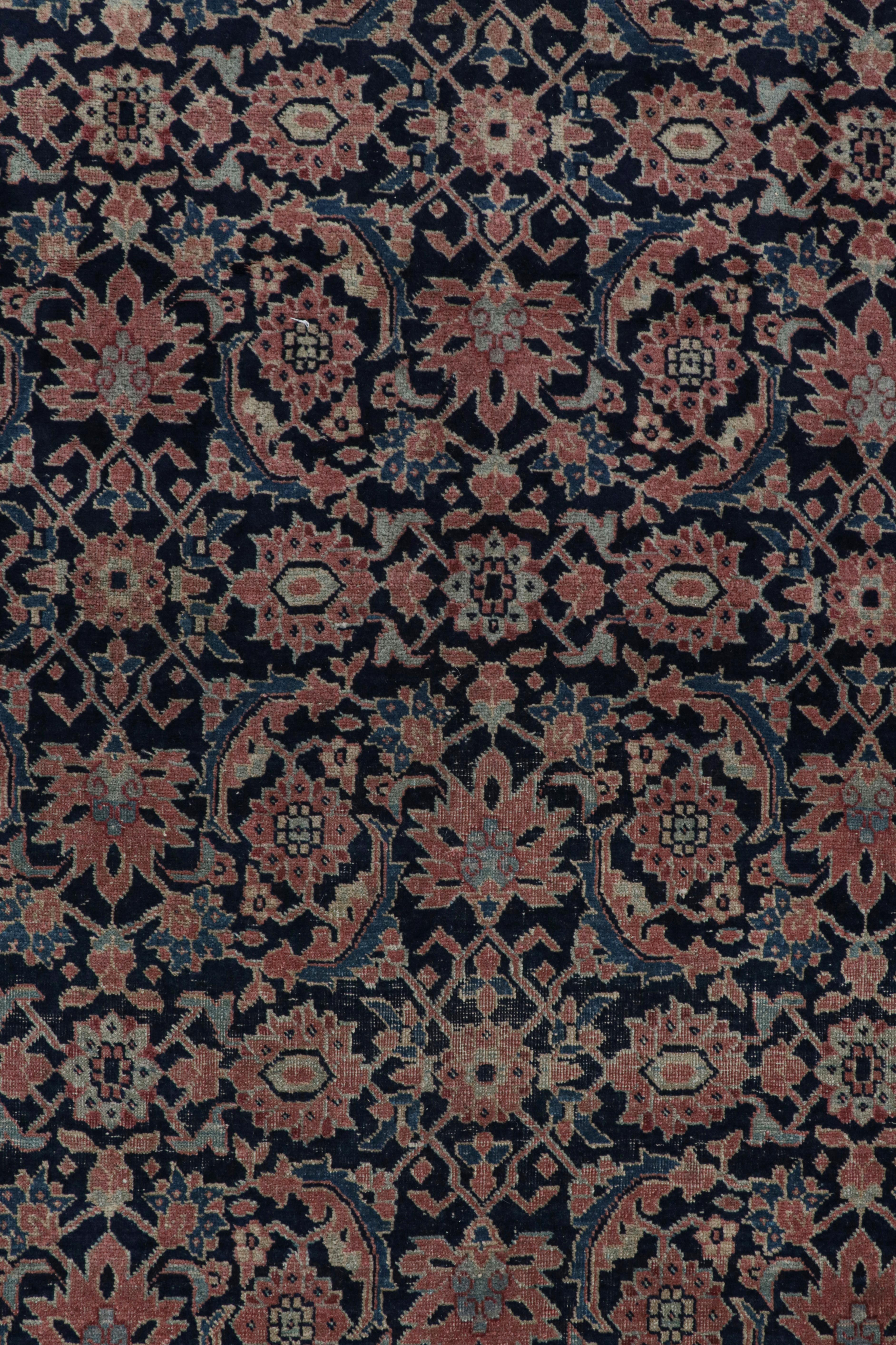 Early 20th Century Antique Tabriz Persian Rug in Blue & Gold With Floral Patterns, From Rug & Kilim For Sale