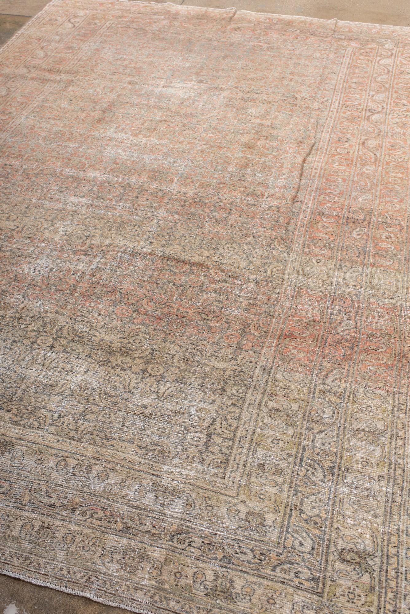 19th Century Antique Khorassan Rug with Faded Allover Floral Pattern For Sale