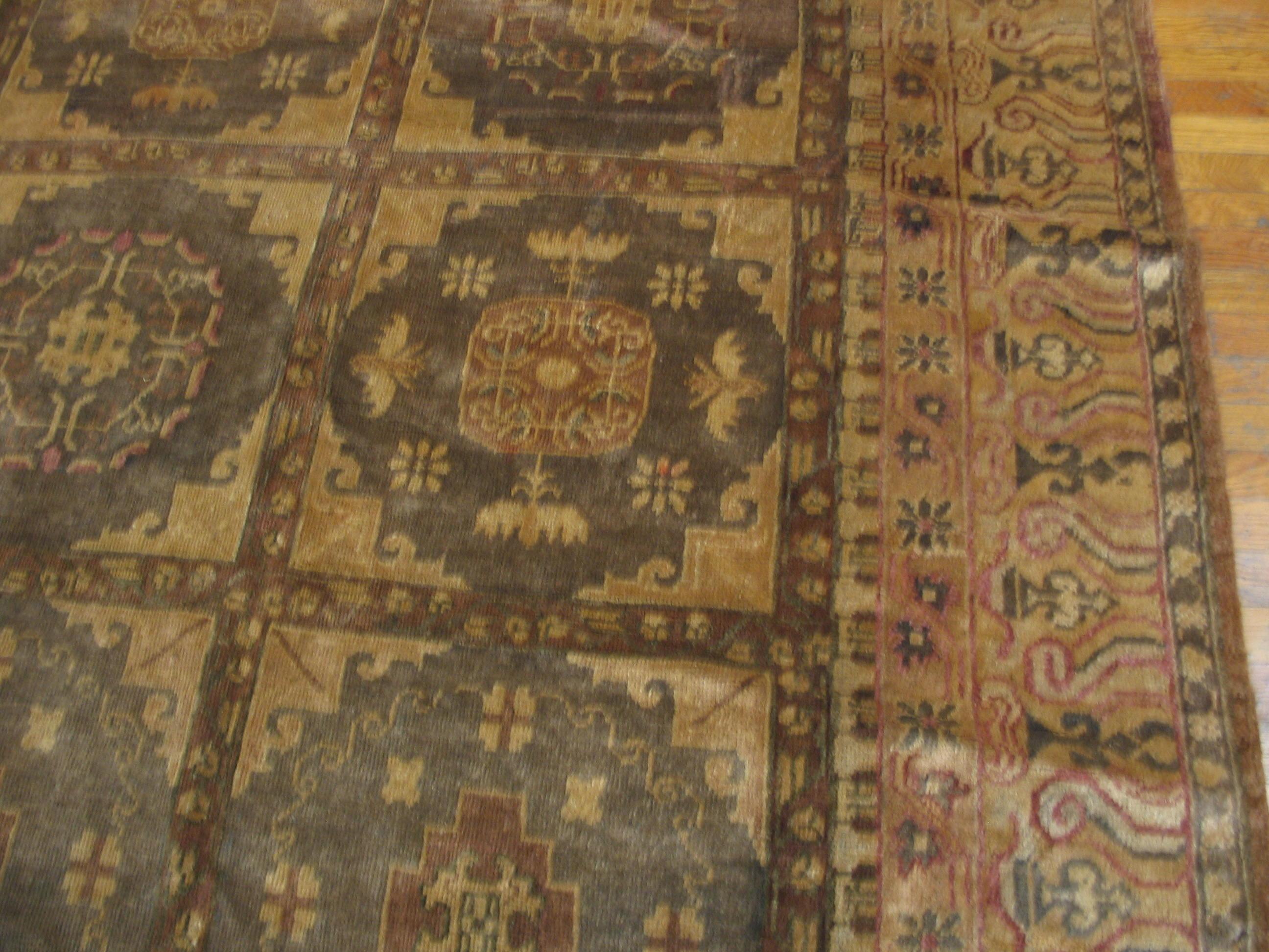 Hand-Knotted Early 20th Century Central Asian Chinese Khotan Carpet (6'3