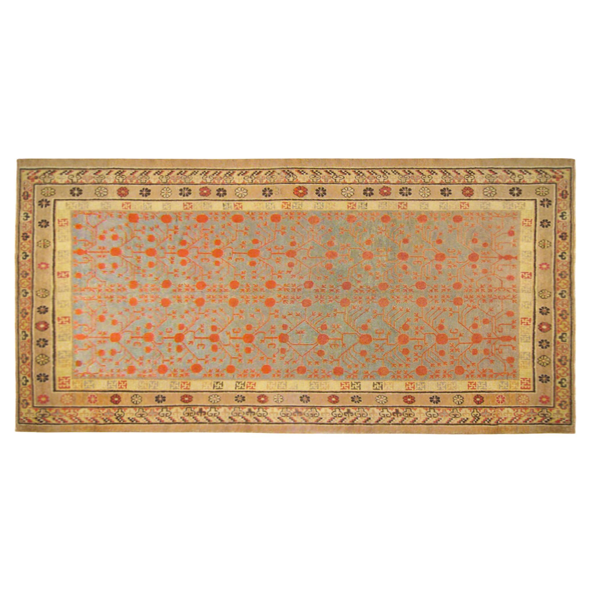 Antique Khotan Decorative Oriental Carpet in Gallery Size, circa 1890, Soft Blue For Sale