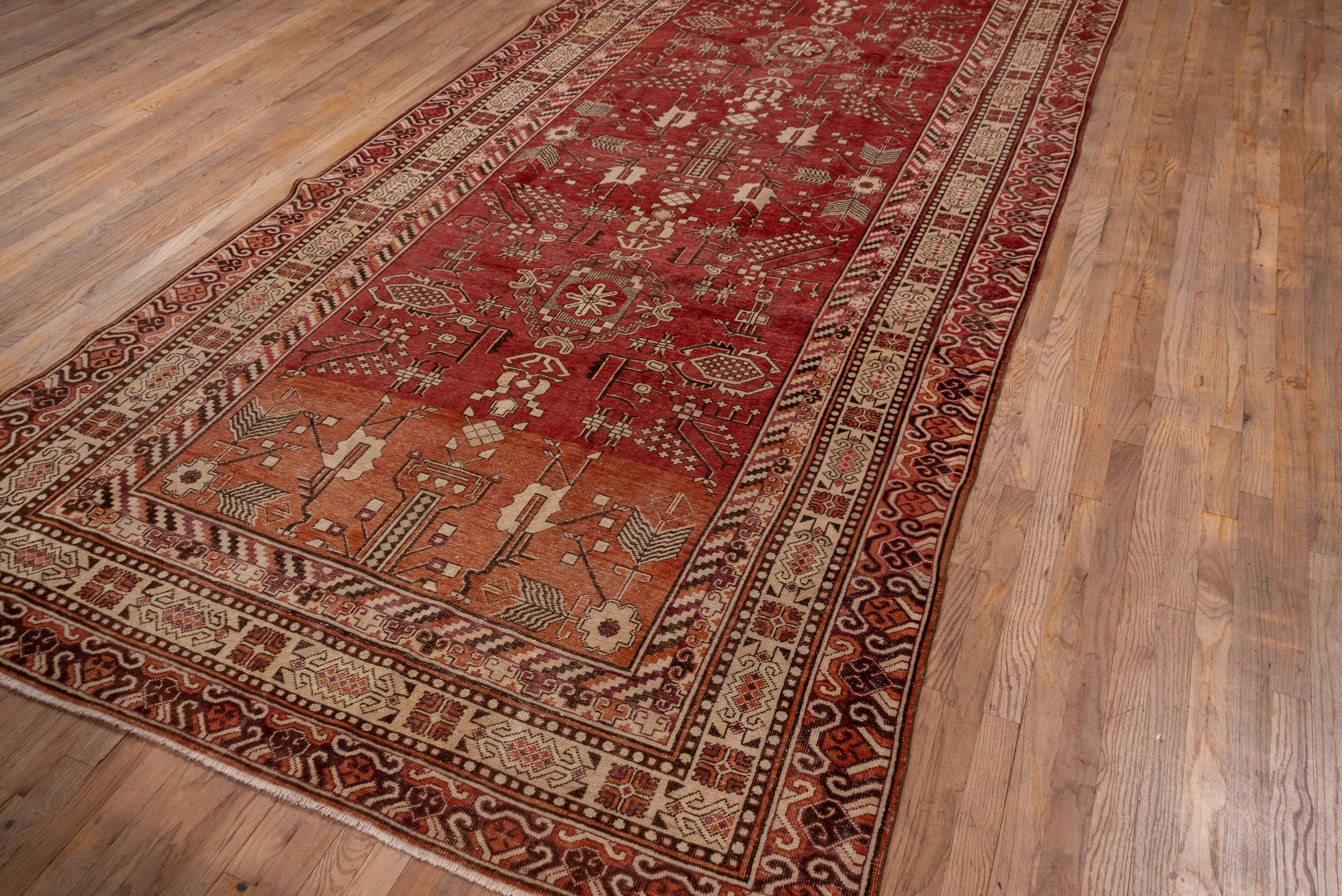 East Turkestani Antique Khotan Gallery Rug, Red & Orange Allover Field, Circa 1920s For Sale