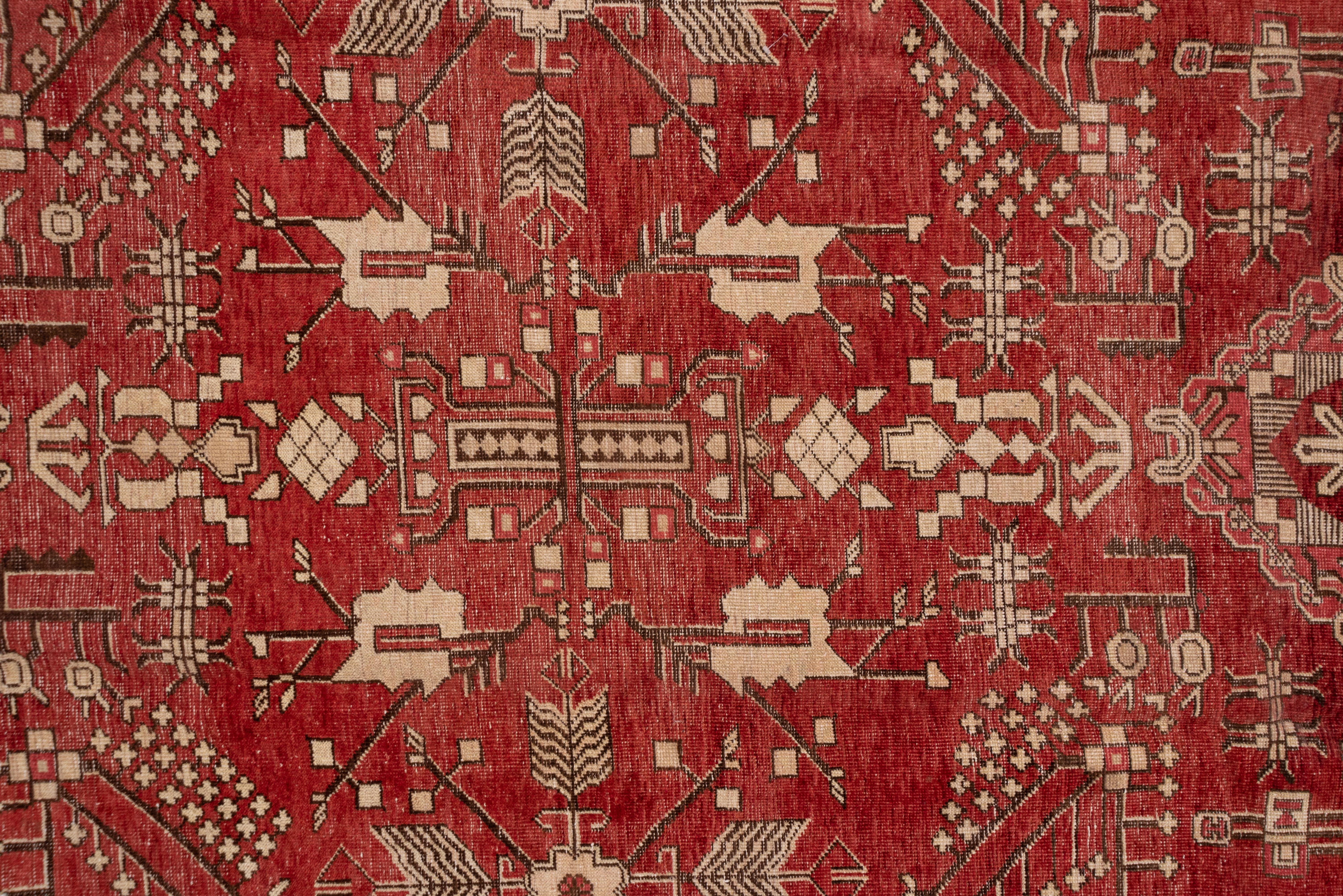 Hand-Knotted Antique Khotan Gallery Rug, Red & Orange Allover Field, Circa 1920s For Sale