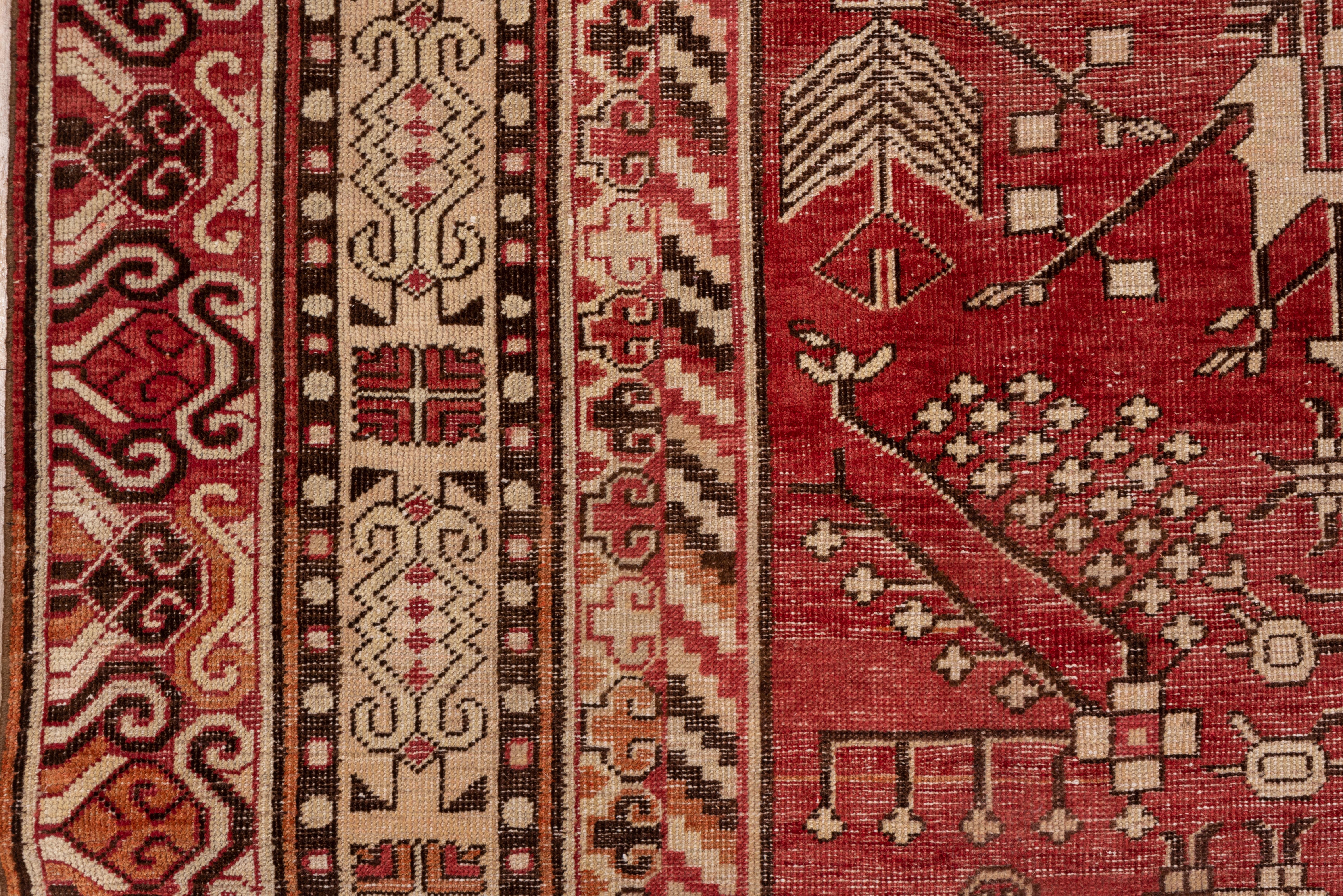 Early 20th Century Antique Khotan Gallery Rug, Red & Orange Allover Field, Circa 1920s For Sale