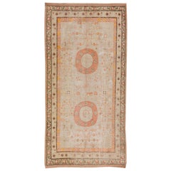 Antique Khotan Handmade Peach Persian Wool Rug With Allover Design