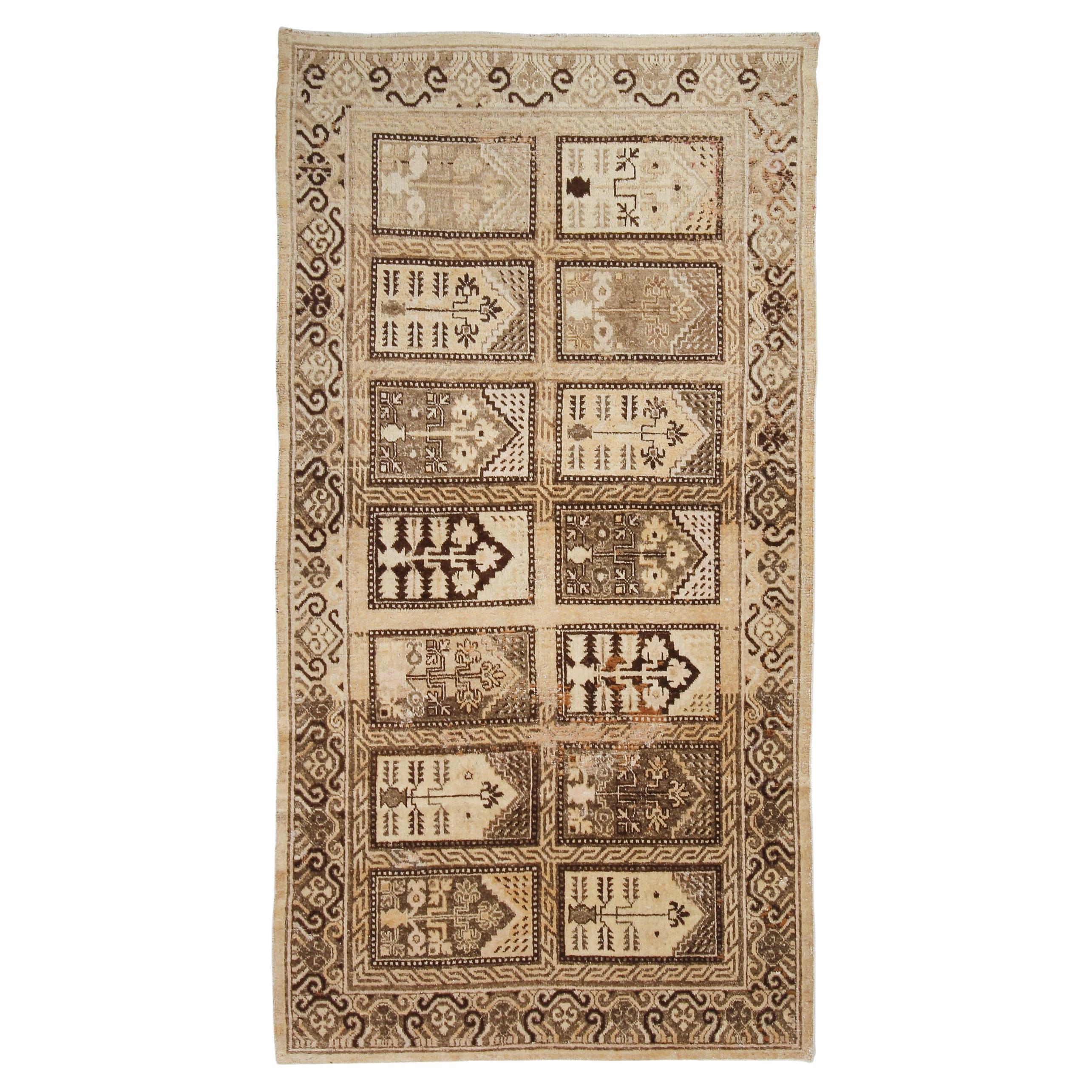 Antique Khotan Rug Antique Samarkand Rug Geometric Turkestan 1890 Beige