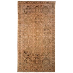 Antique Khotan Rug Beige Brown All-Over Medallion Pattern