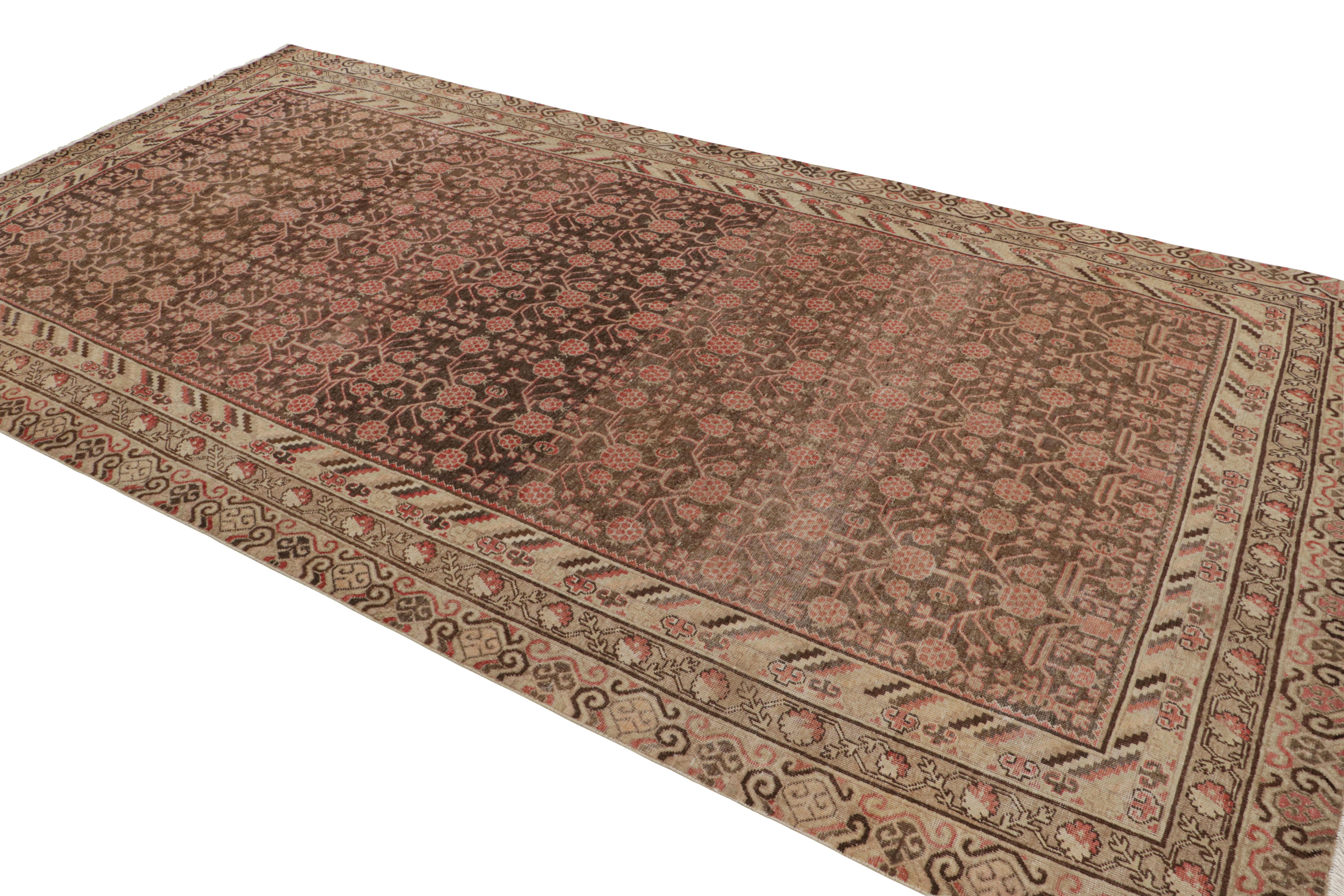 Hand-Knotted Antique Khotan Rug Beige Brown and Red Pomegranate Pattern by Rug & Kilim For Sale