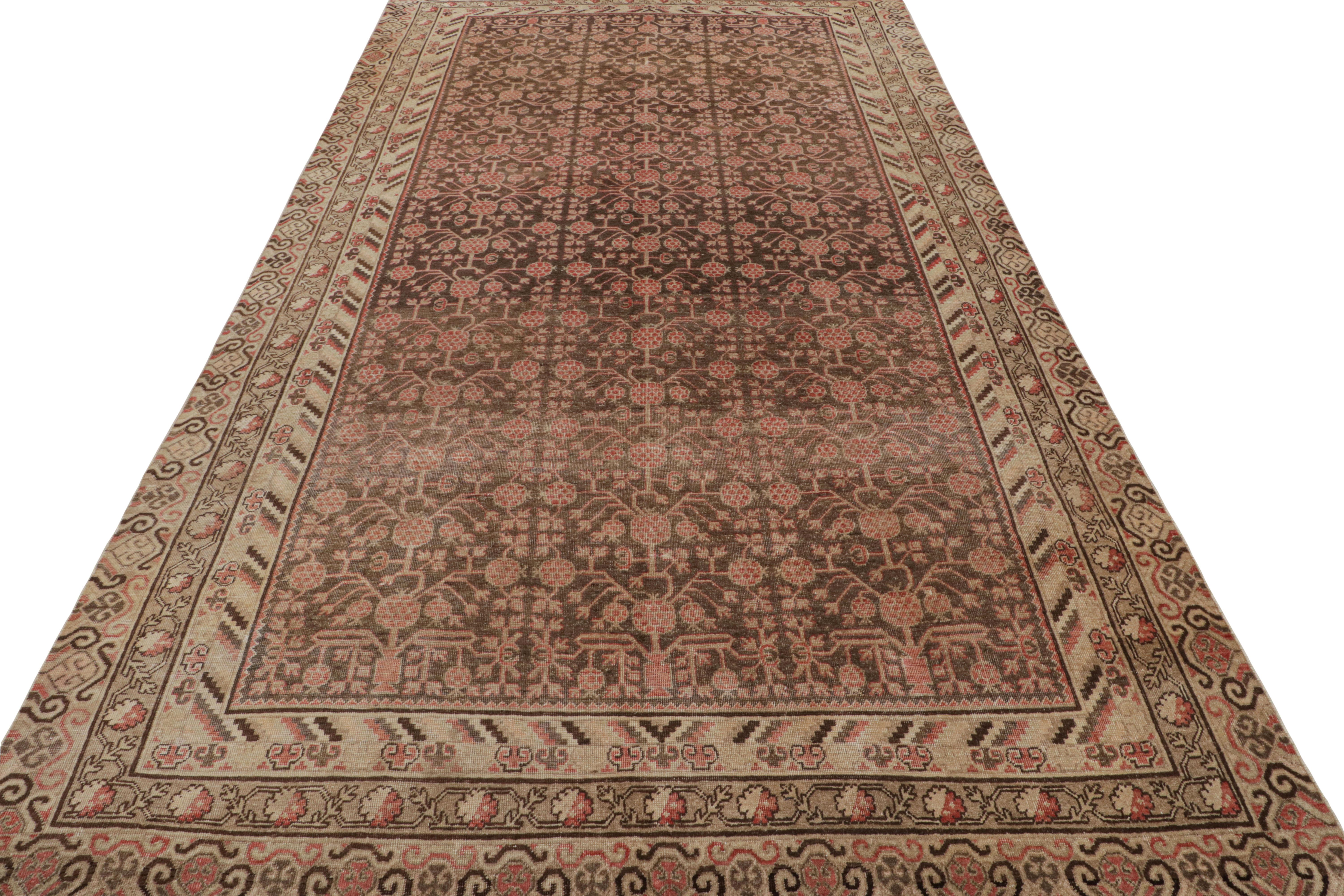Antique Khotan Rug Beige Brown and Red Pomegranate Pattern by Rug & Kilim In Good Condition For Sale In Long Island City, NY