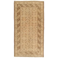 Tappeto Khotan antico, tappeto orientale deco fatto a mano, tappeto marrone e rosa