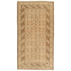 Tapis Khotan antique, Tapis oriental déco fait main, Tapis Brown et rose