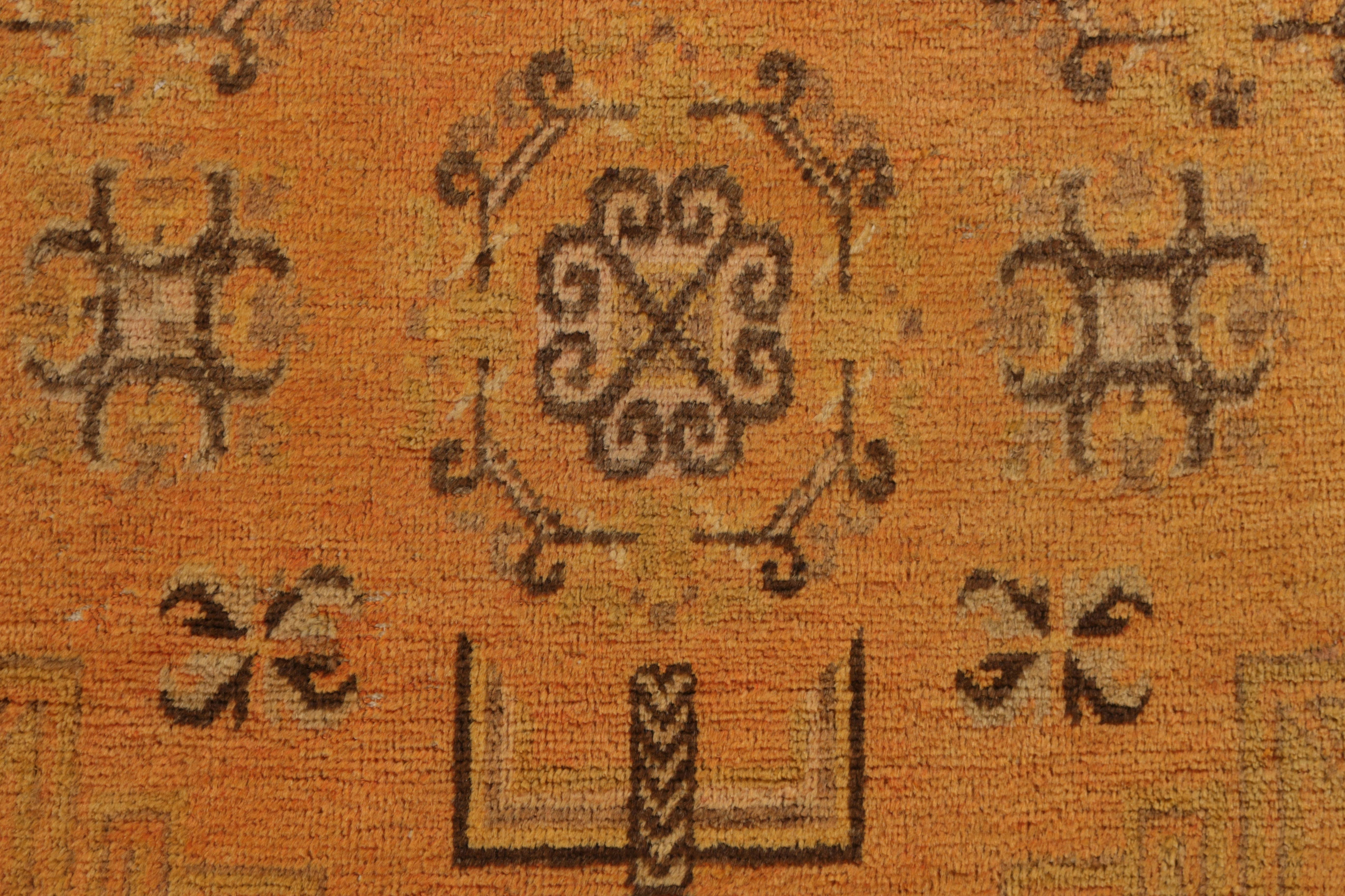 East Turkestani Antique Khotan Rug Gold and Beige Medallion Pattern by Rug & Kilim