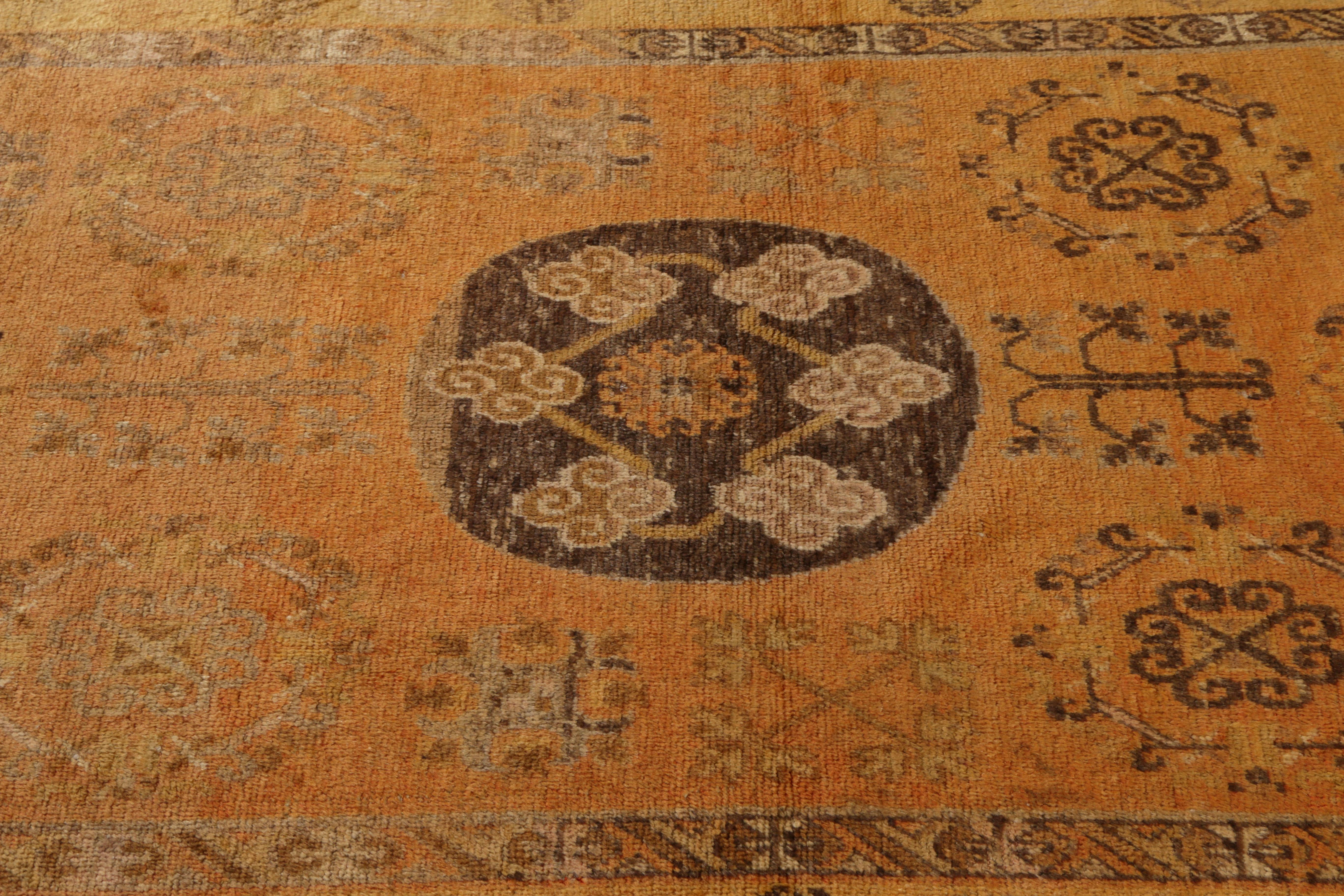 Late 19th Century Antique Khotan Rug Gold and Beige Medallion Pattern by Rug & Kilim
