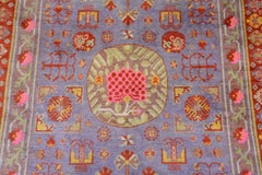 Antique Khotan Rug, Hand Woven, Plum Field with Medallion, East Turkestan, 1930