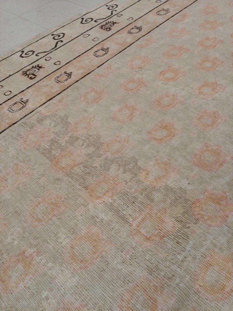 Antique Khotan Rug, Handmade Oriental Rug, Soft Shrimp, Beige, Brown