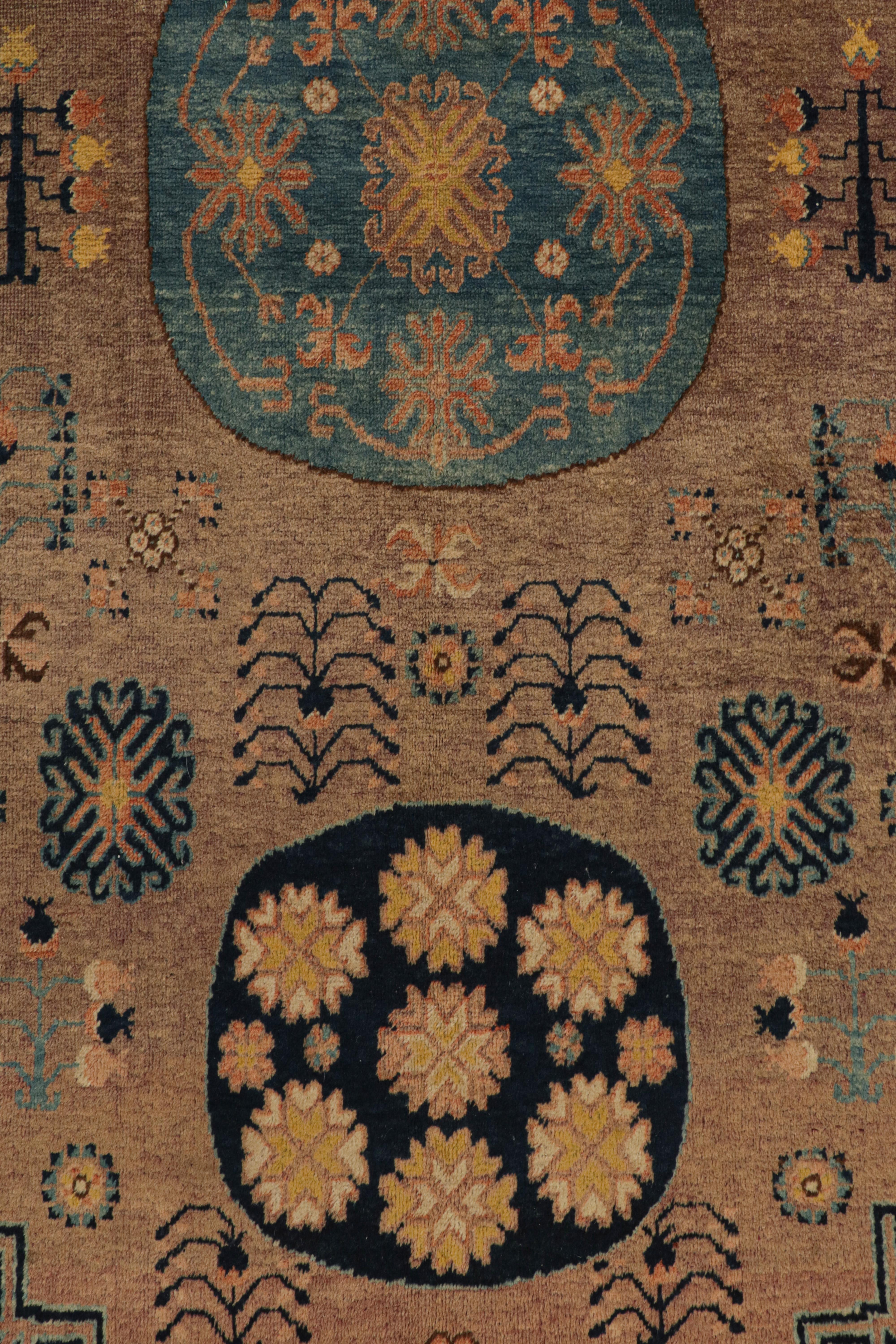 Early 20th Century Antique Khotan rug in Beige-Brown, Blue & Gold Medallions, from Rug & Kilim For Sale
