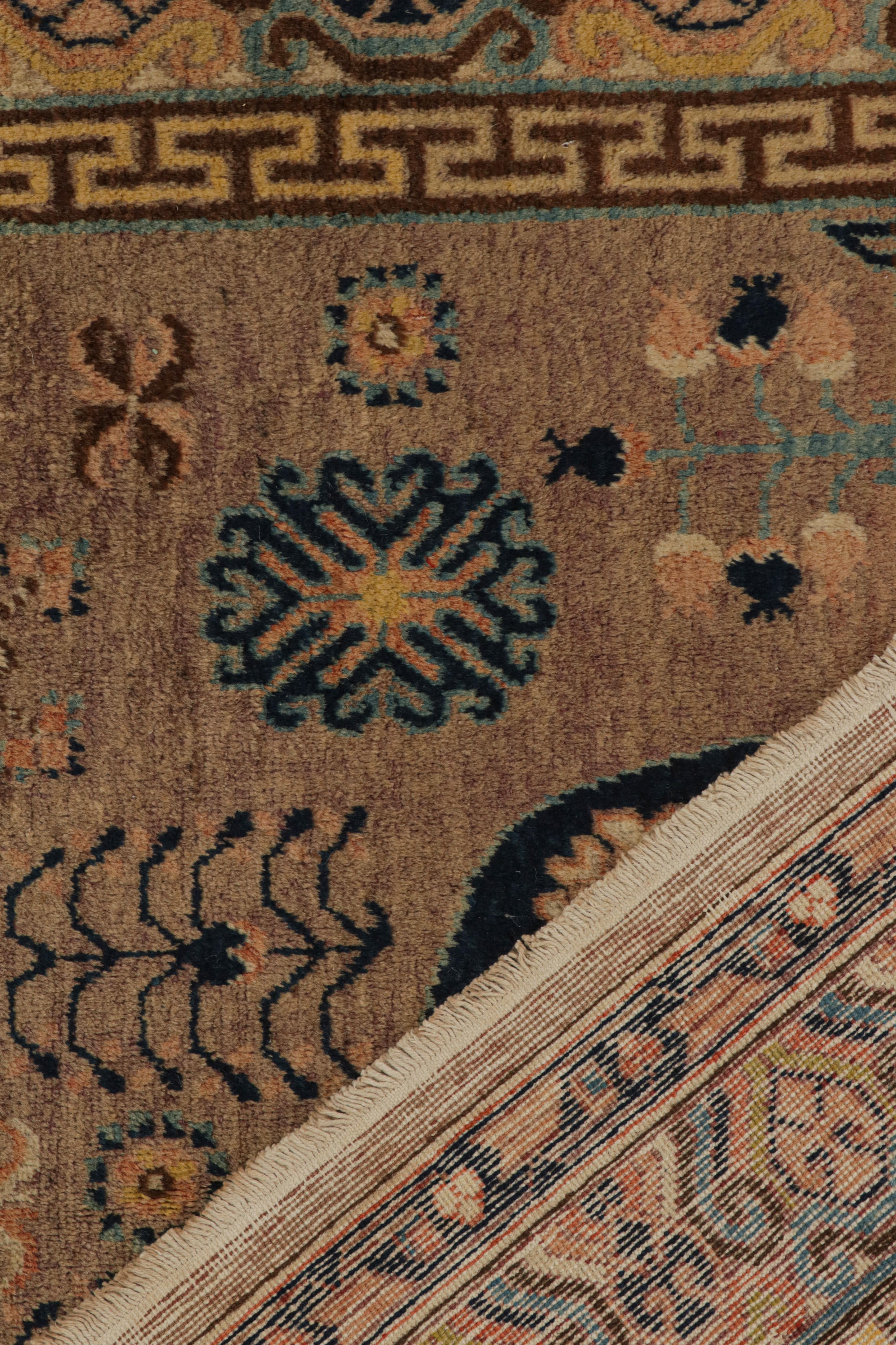 Wool Antique Khotan rug in Beige-Brown, Blue & Gold Medallions, from Rug & Kilim For Sale
