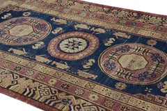 Antique Khotan Rug In Blue, Beige-Brown and Gold with Medallions - Rug & Kilim