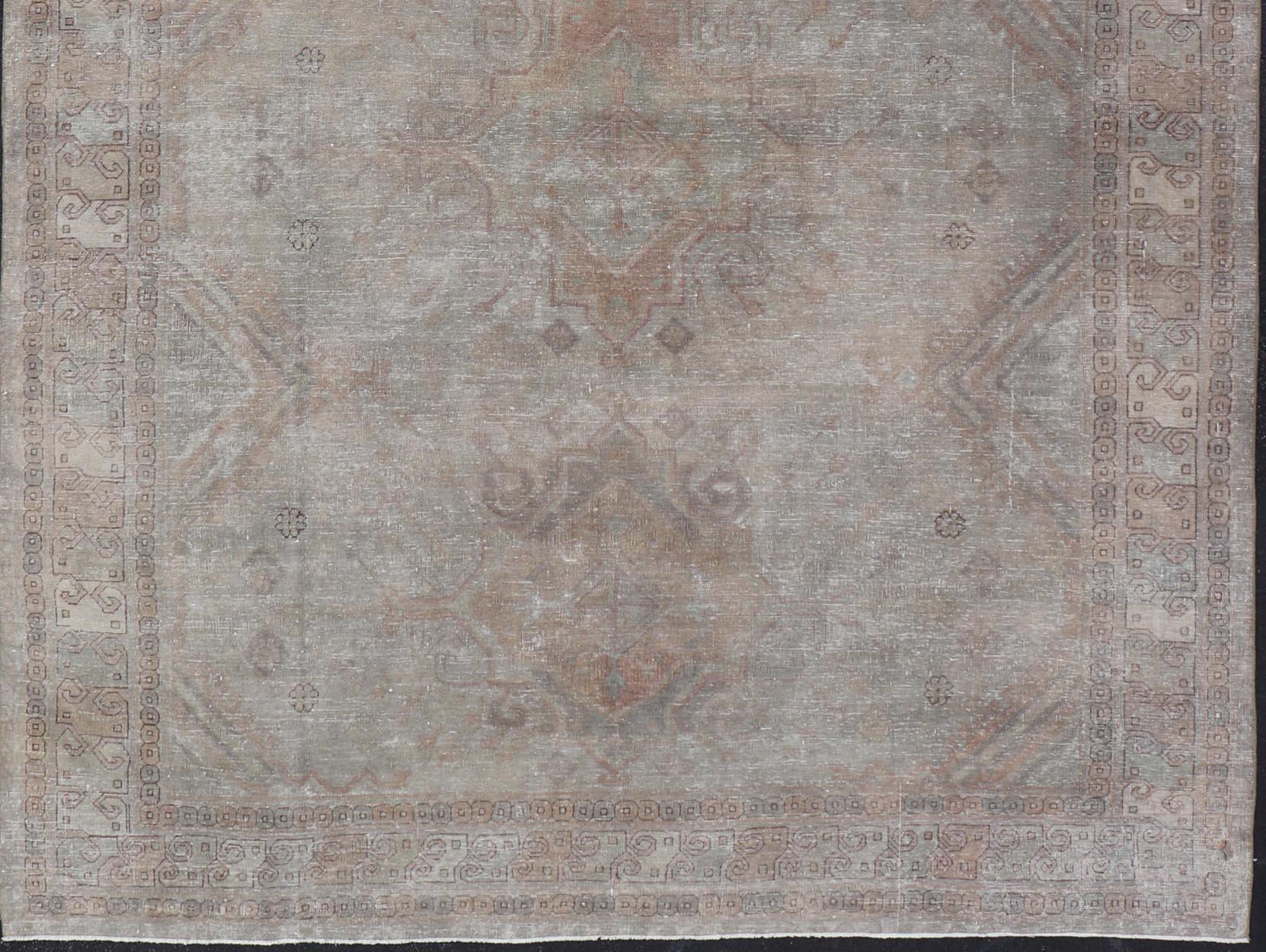 Antique Khotan Rug in Medallions with Silvery Background and Muted Colors  For Sale 7