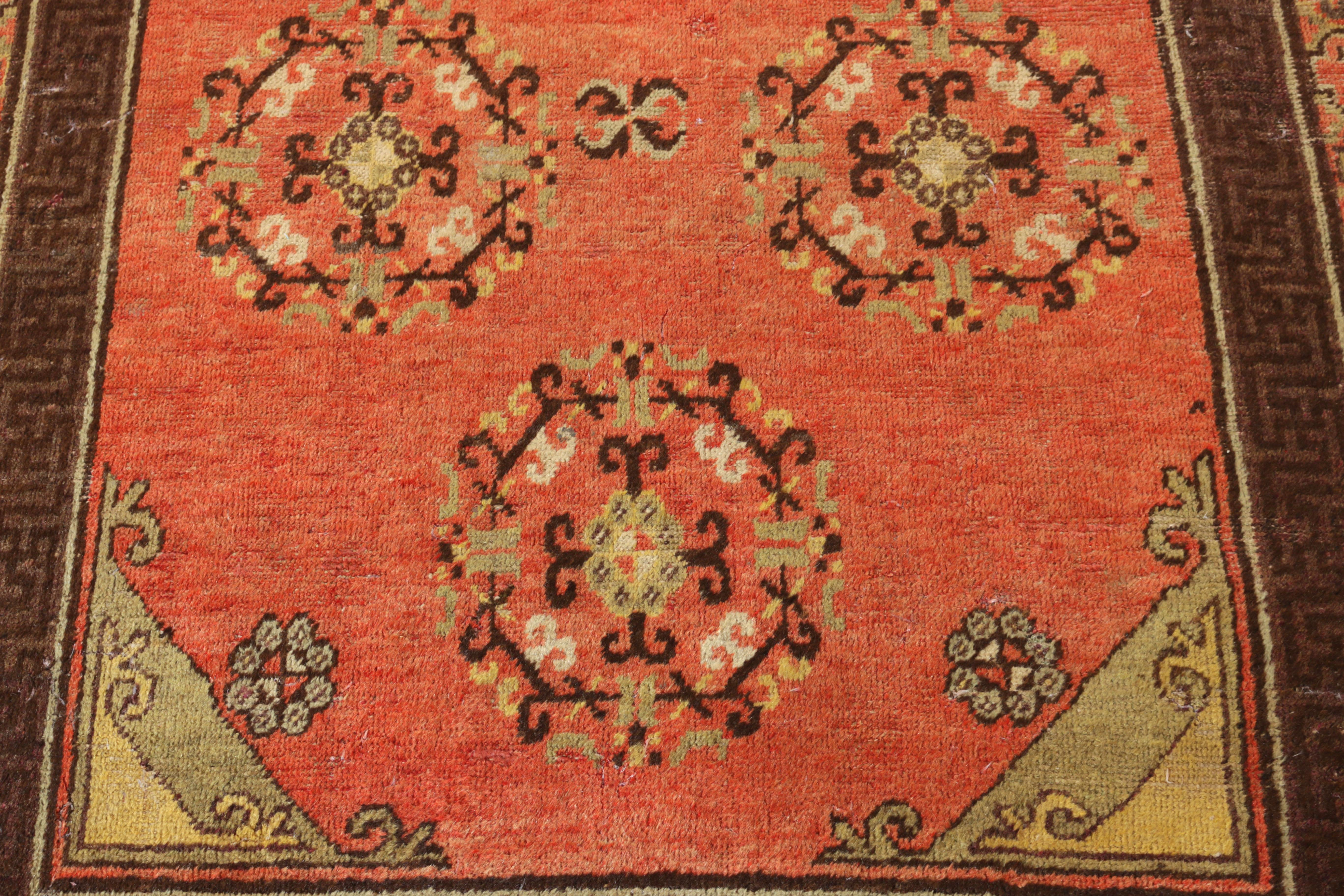 East Turkestani Antique Khotan Rug Red and Beige Medallion Pattern by Rug & Kilim For Sale