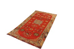 Antique Khotan Rug Red and Blue Medallion Pattern by Rug & Kilim