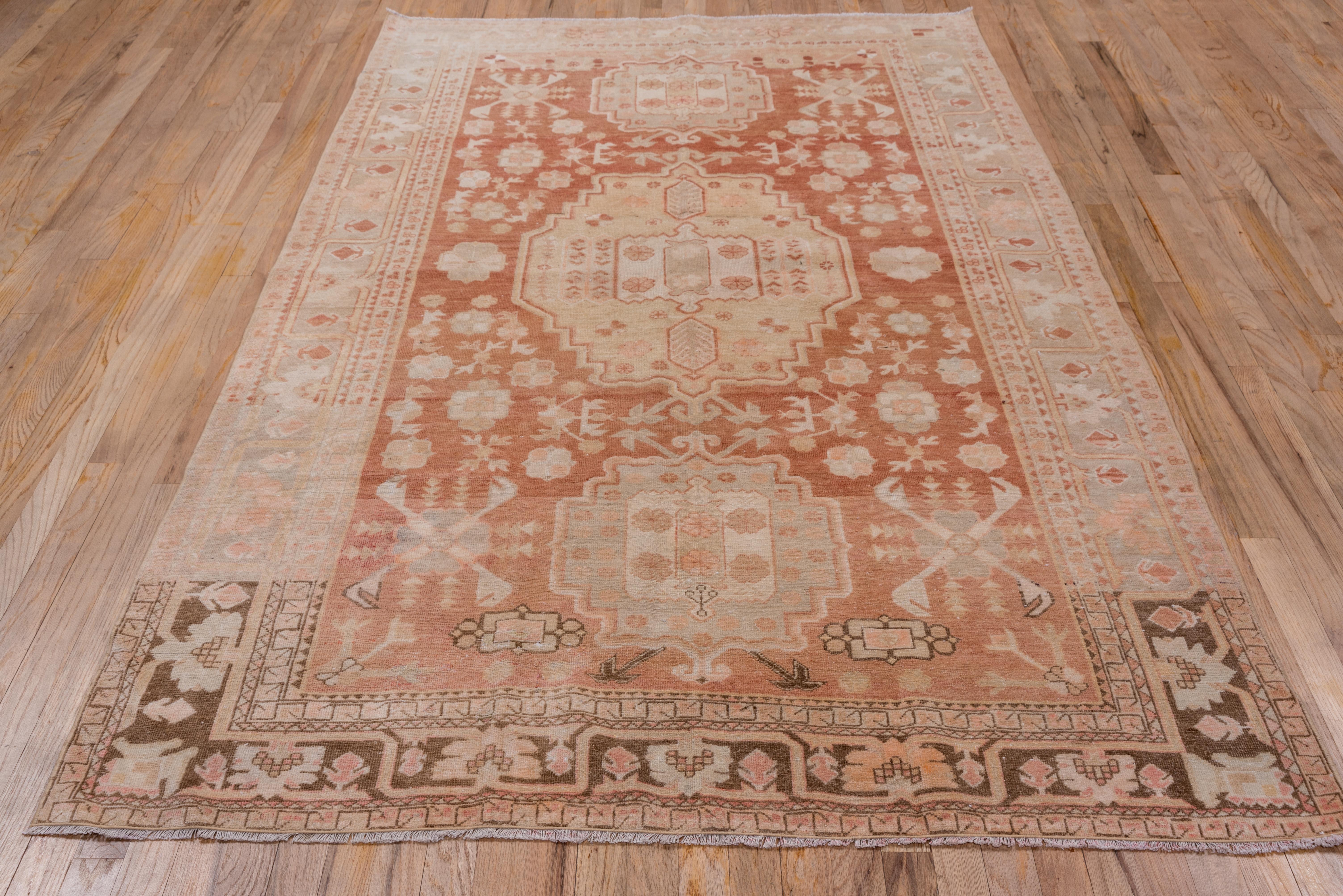 East Turkestani Antique Khotan Rug, Terracotta Field, Gray Borders For Sale