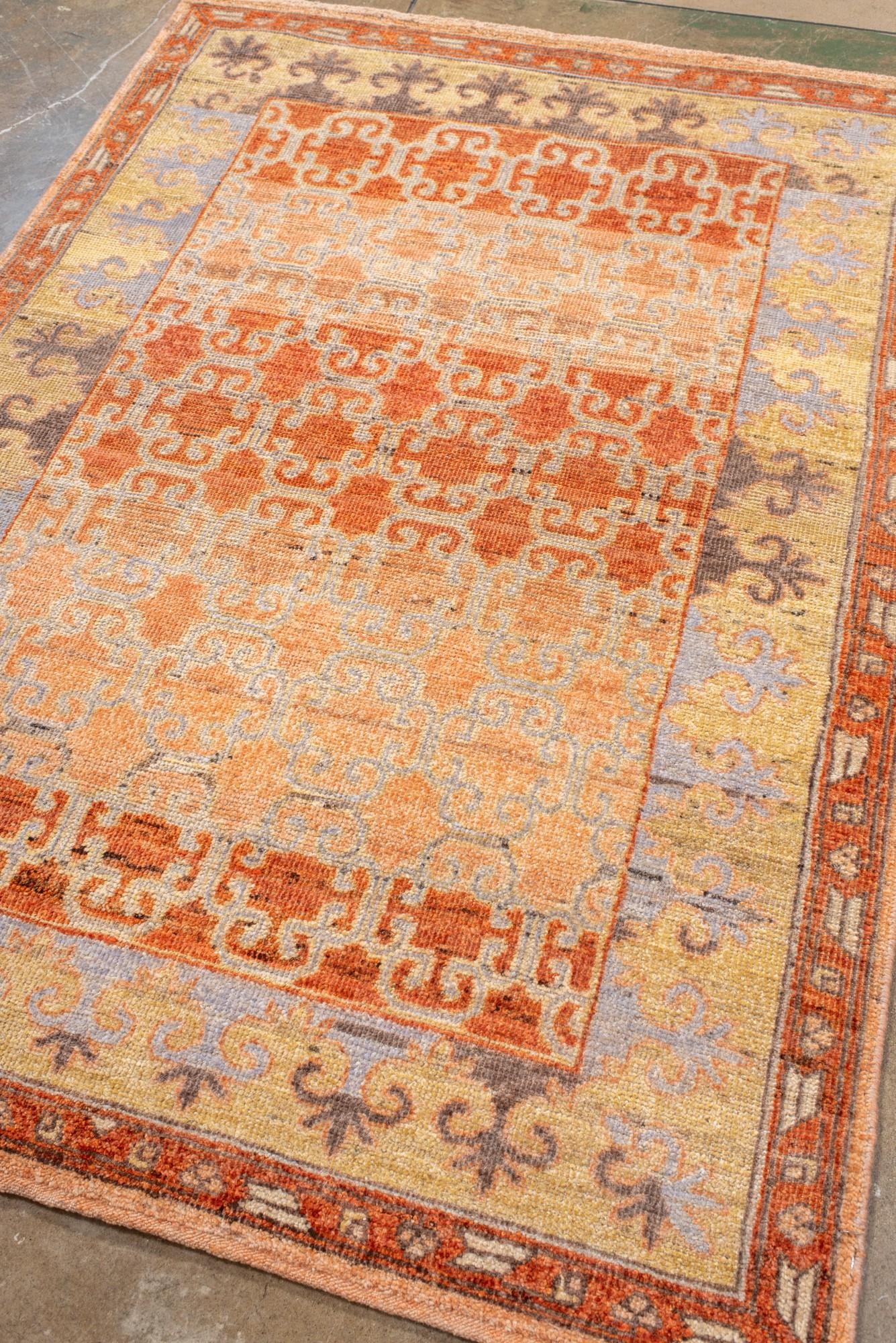 Persian Antique Khotan Rug with Lattice Design For Sale
