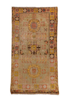 Antique Khotan Rug, with Straw Beige Field, and Moon Medallions
