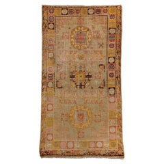 Antique Khotan Rug, with Straw Beige Field, and Moon Medallions