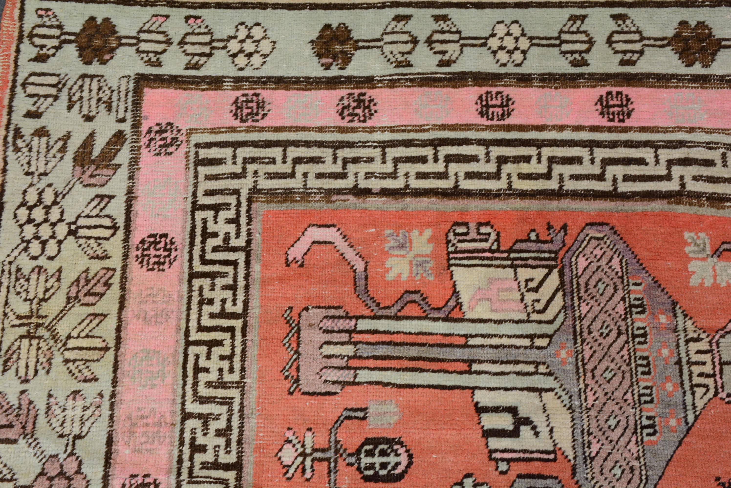 Antique Khotan Rug with Vase Pattern In Good Condition For Sale In Closter, NJ