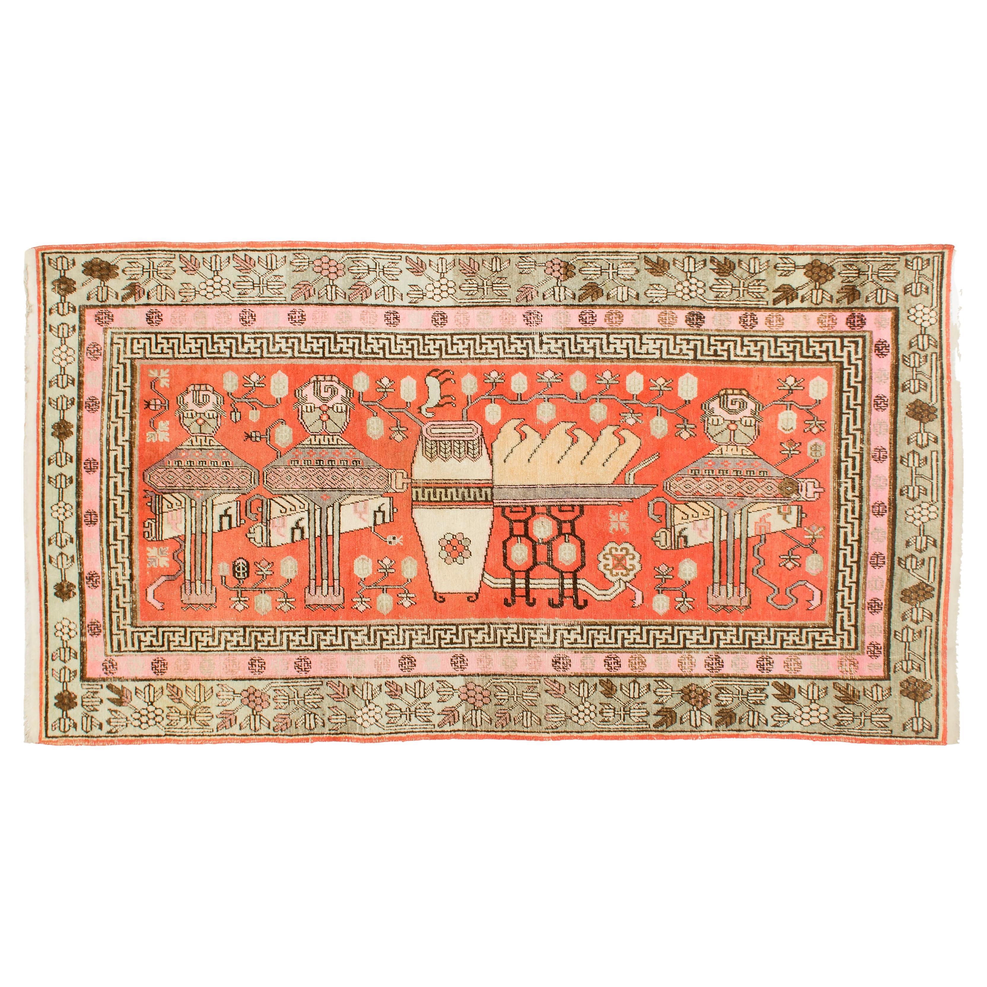 Antique Khotan Rug with Vase Pattern For Sale