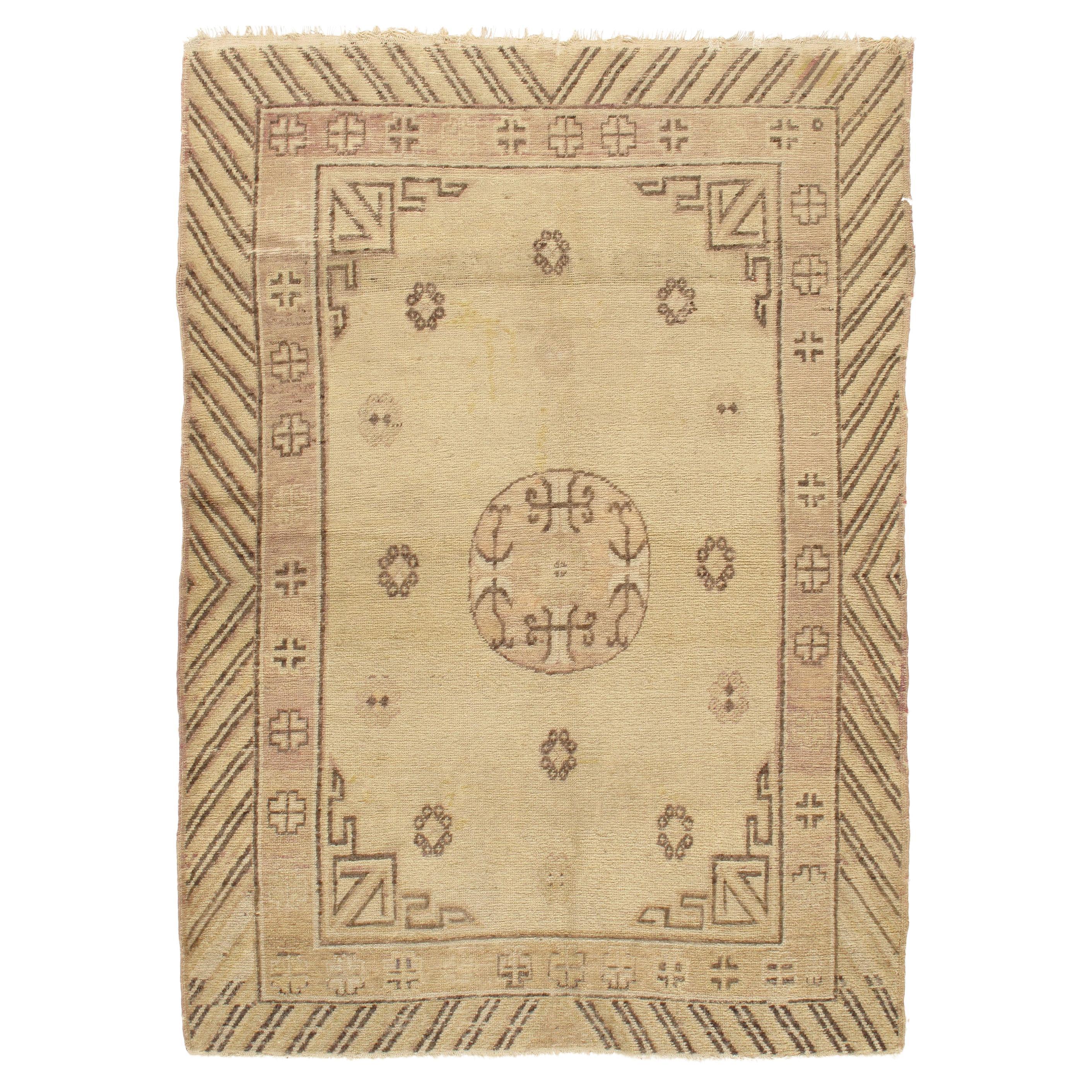 Antique Circa 1900 Chinese Khotan Samarkand Rug Wool Hand Knotted 4'6 x 6'6