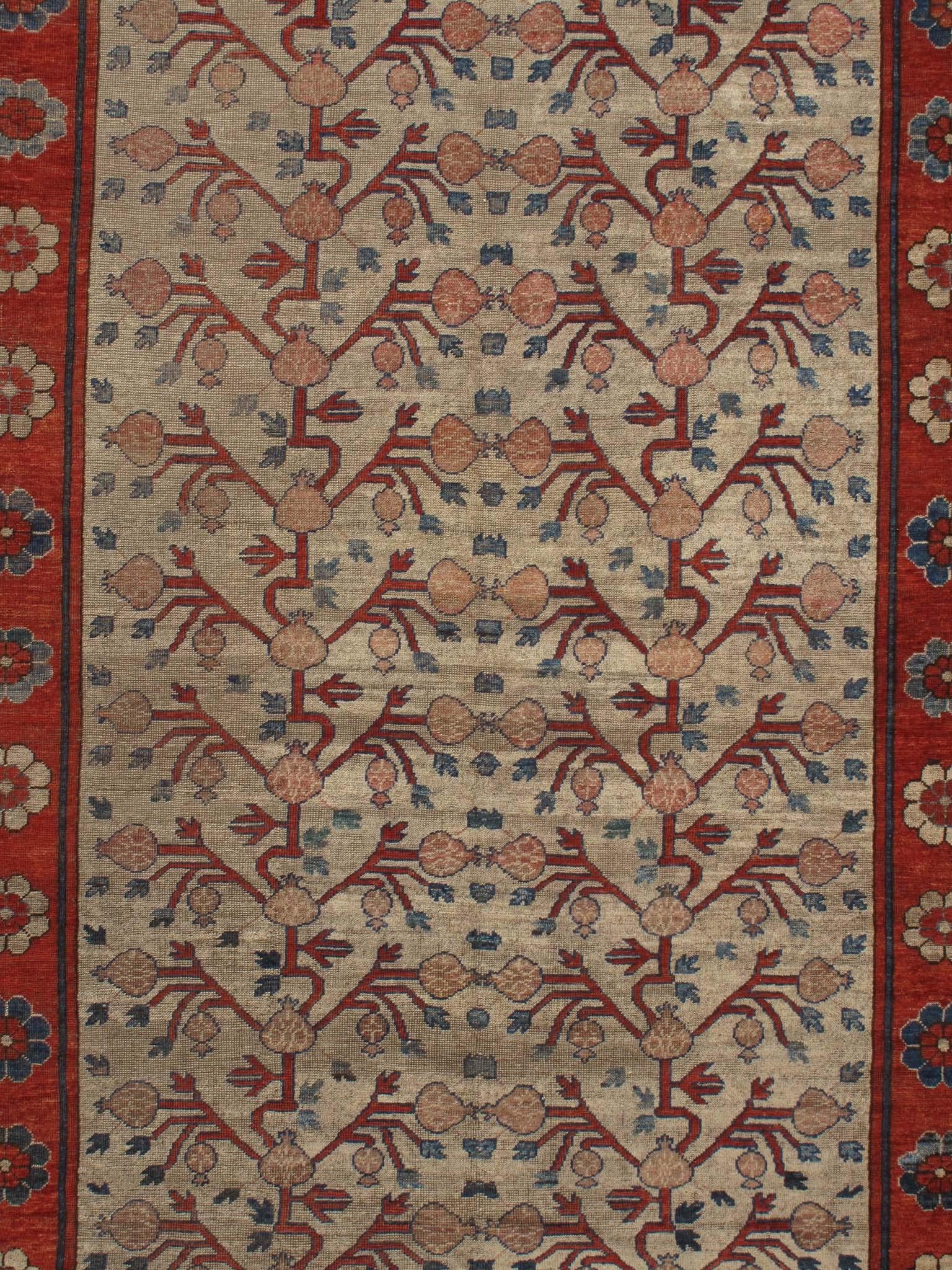 Hand-Woven Antique Khotan Samarkand Rug, 6'3 x 12'3 For Sale
