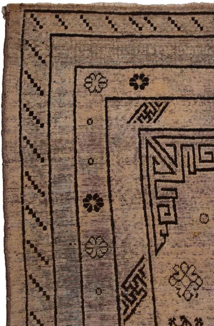 East Turkestani Antique Khotan Samarkand Wool Medallion Carpet (11’ 8” x 6’ 6”) For Sale