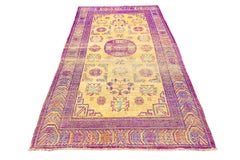 Antique Khotan Silk Rug Yellow Saffron Color