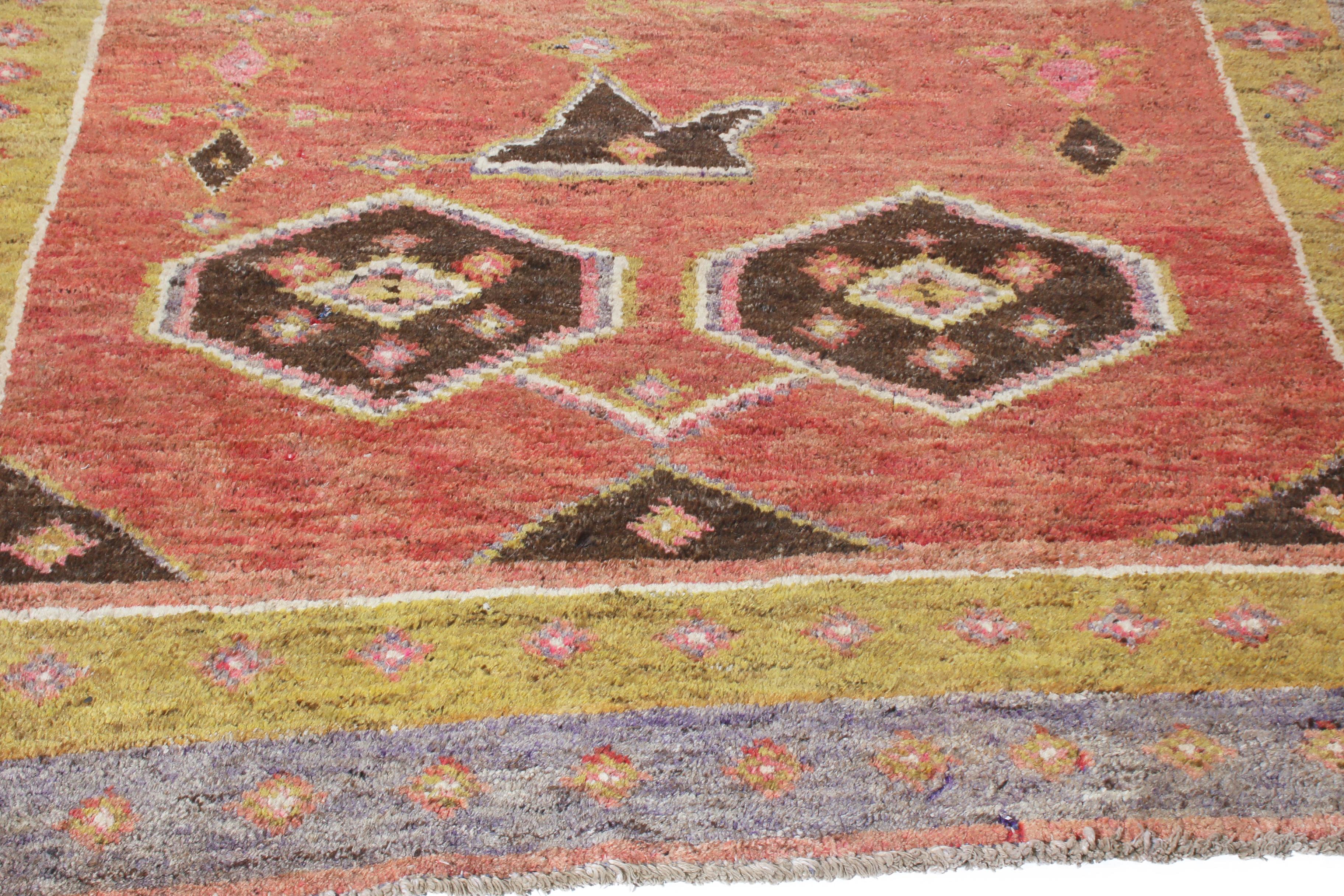 Hand-Knotted Antique Khotan Traditional Geometric Red and Golden Yellow Wool Rug