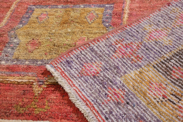 Antique Khotan Traditional Geometric Red Yellow Wool Rug by Rug and