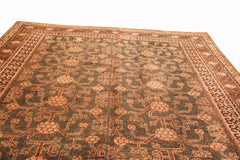 Antique Khotan Transitional Green and Peach Wool Rug