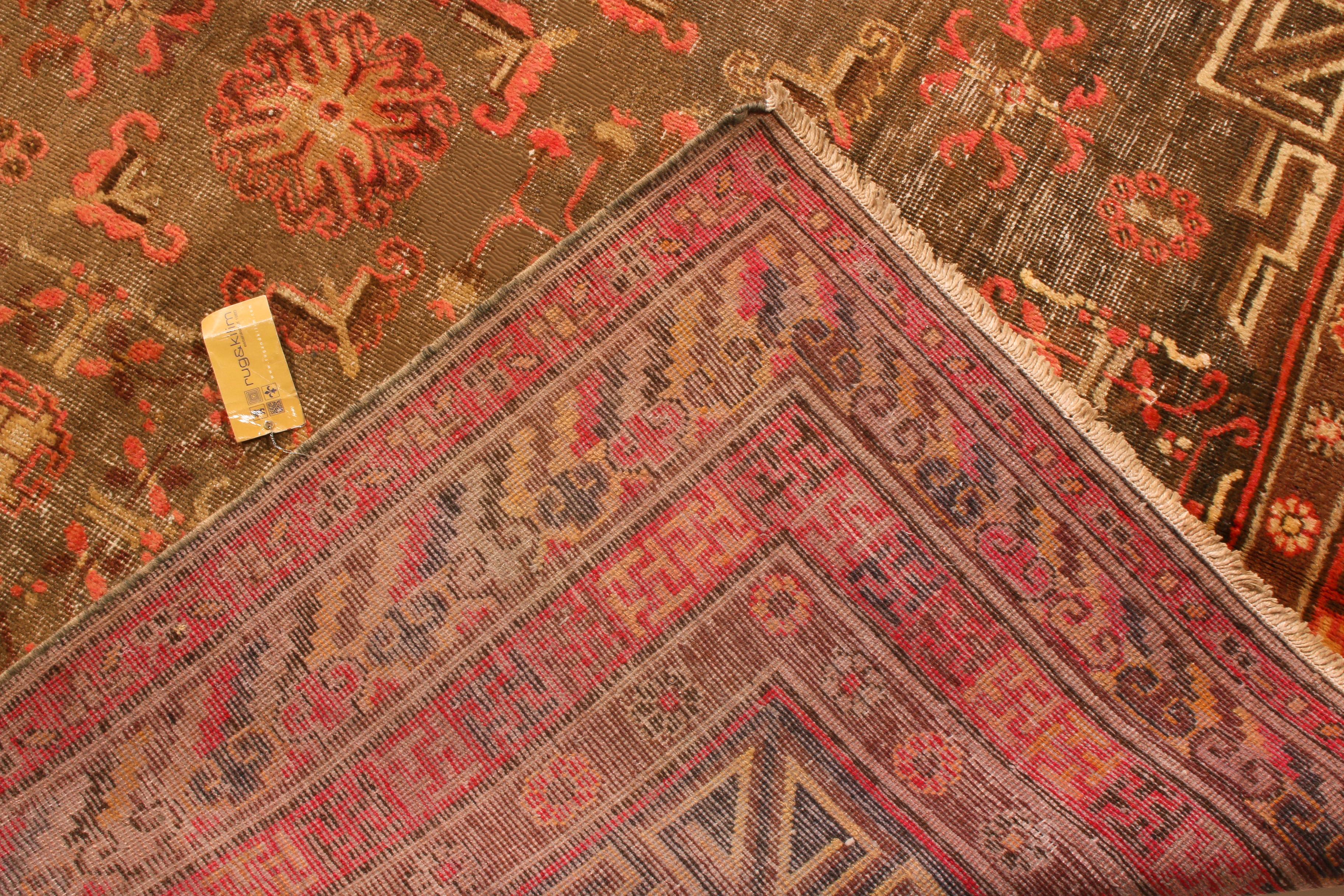 Antique Khotan Transitional Red Wool Rug Geometric Floral Accent by Rug & Kilim In Good Condition For Sale In Long Island City, NY