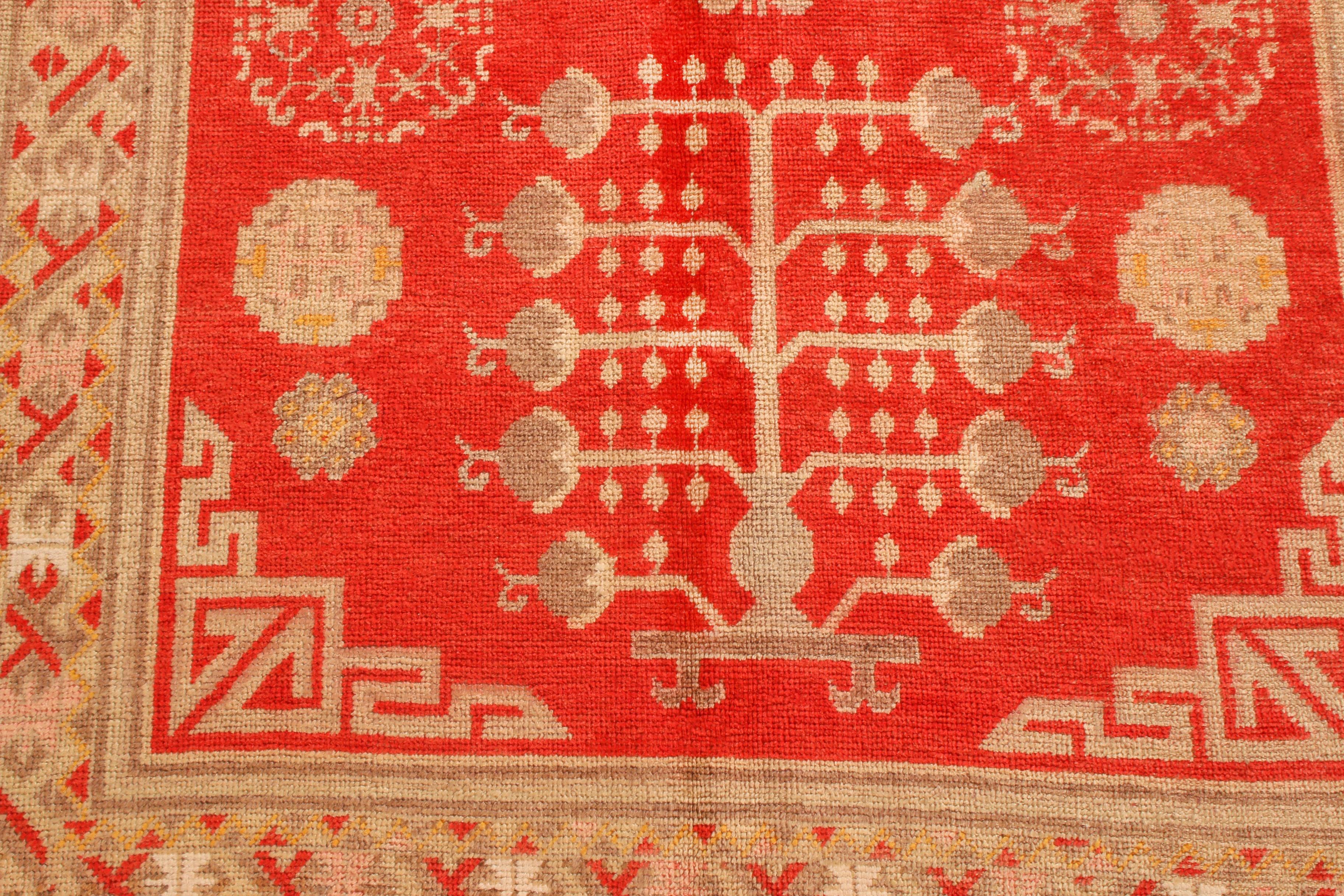 Antique Khotan Transitional Red Beige Wool Rug Medallion-Style by Rug & Kilim In Good Condition For Sale In Long Island City, NY