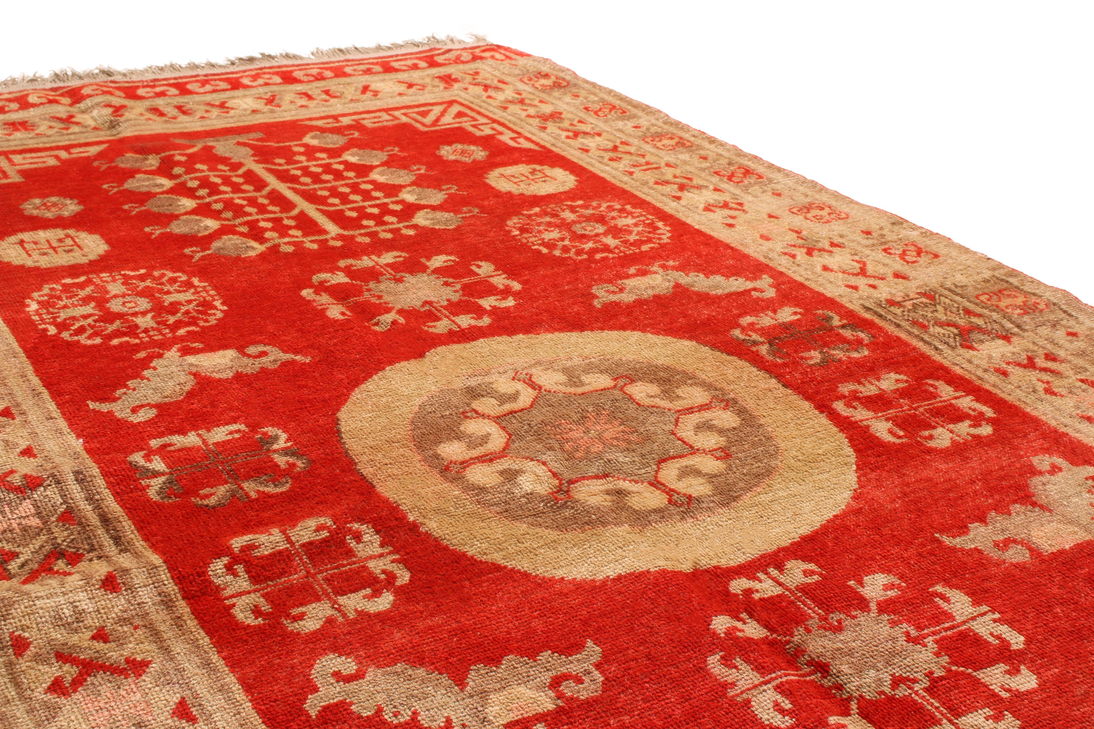 Early 20th Century Antique Khotan Transitional Red Beige Wool Rug Medallion-Style by Rug & Kilim For Sale