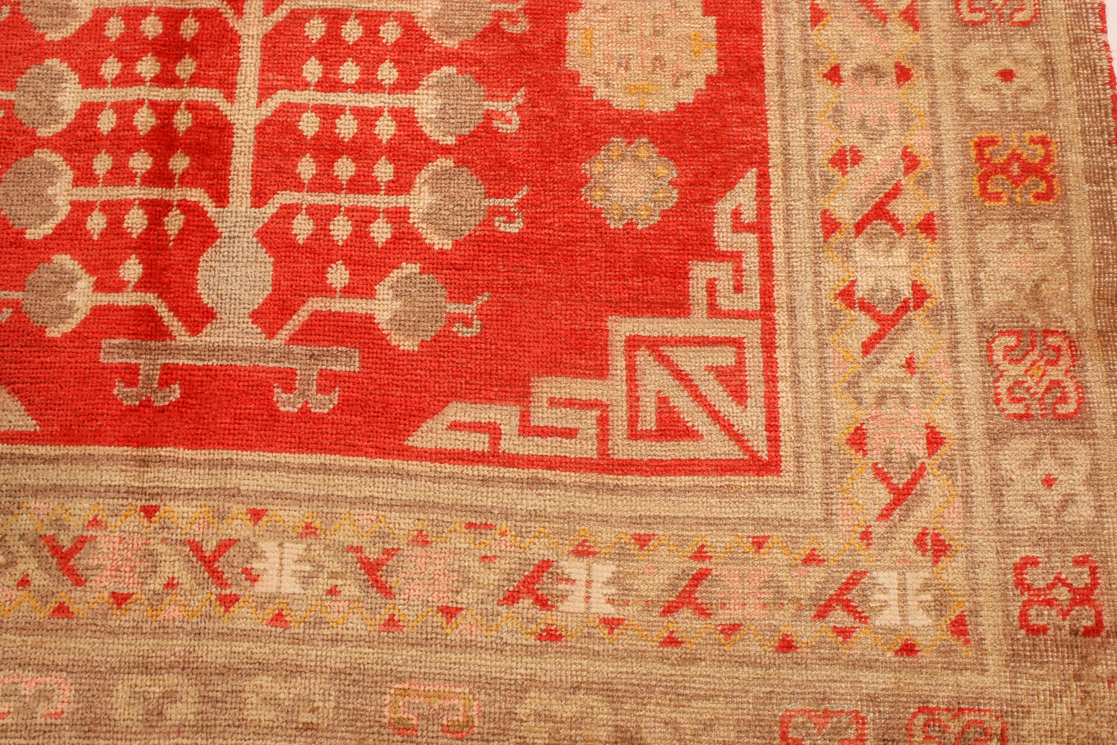 Antique Khotan Transitional Red Beige Wool Rug Medallion-Style by Rug & Kilim For Sale 1