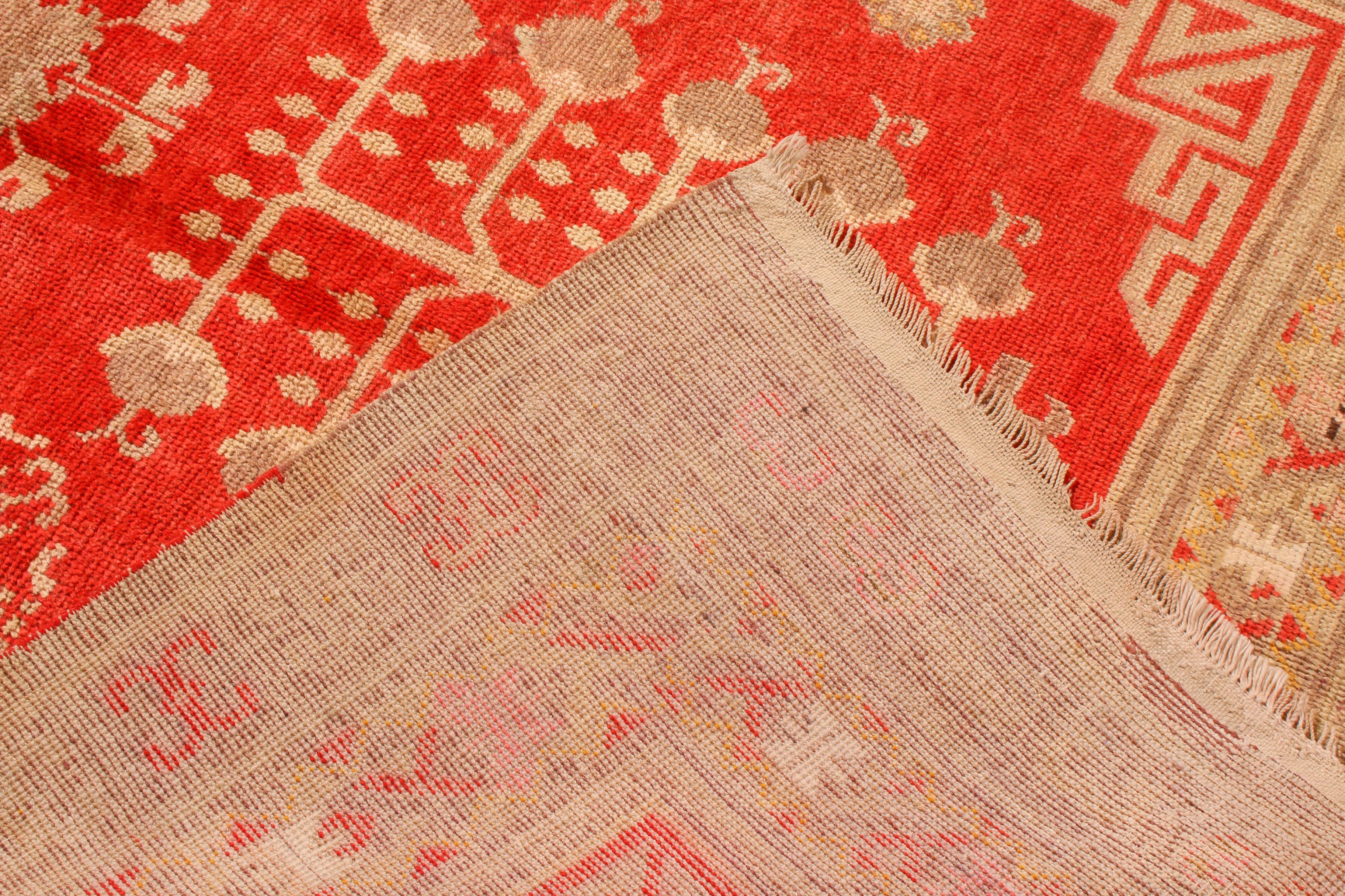 Antique Khotan Transitional Red Beige Wool Rug Medallion-Style by Rug & Kilim For Sale 2