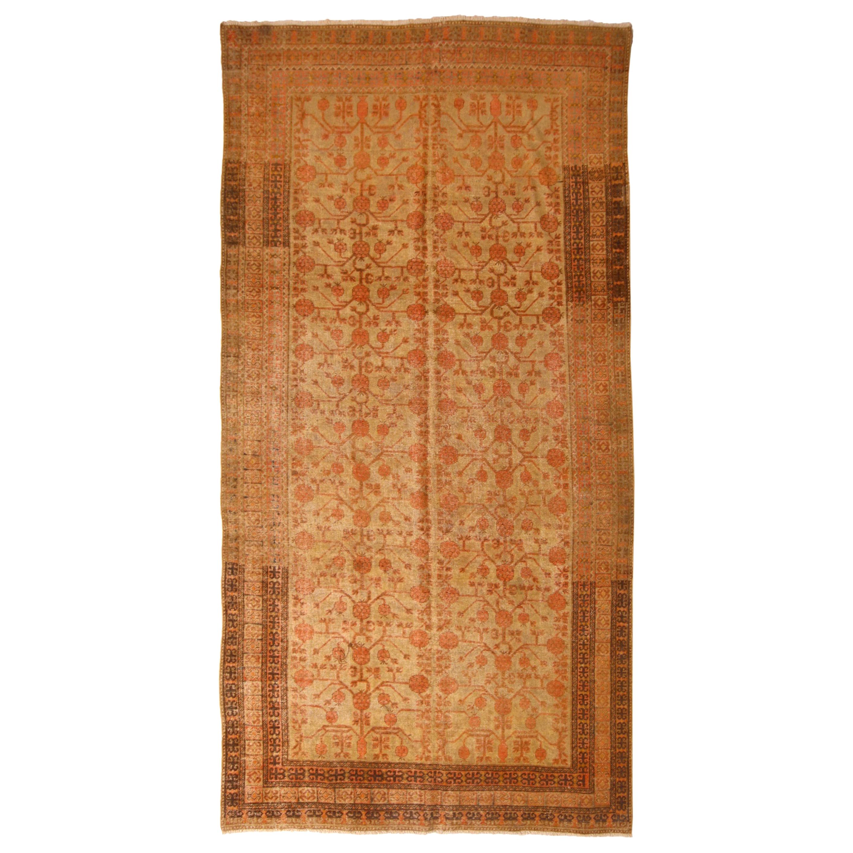 Antique Khotan Transitional Red and Yellow Wool Rug For Sale at 1stDibs