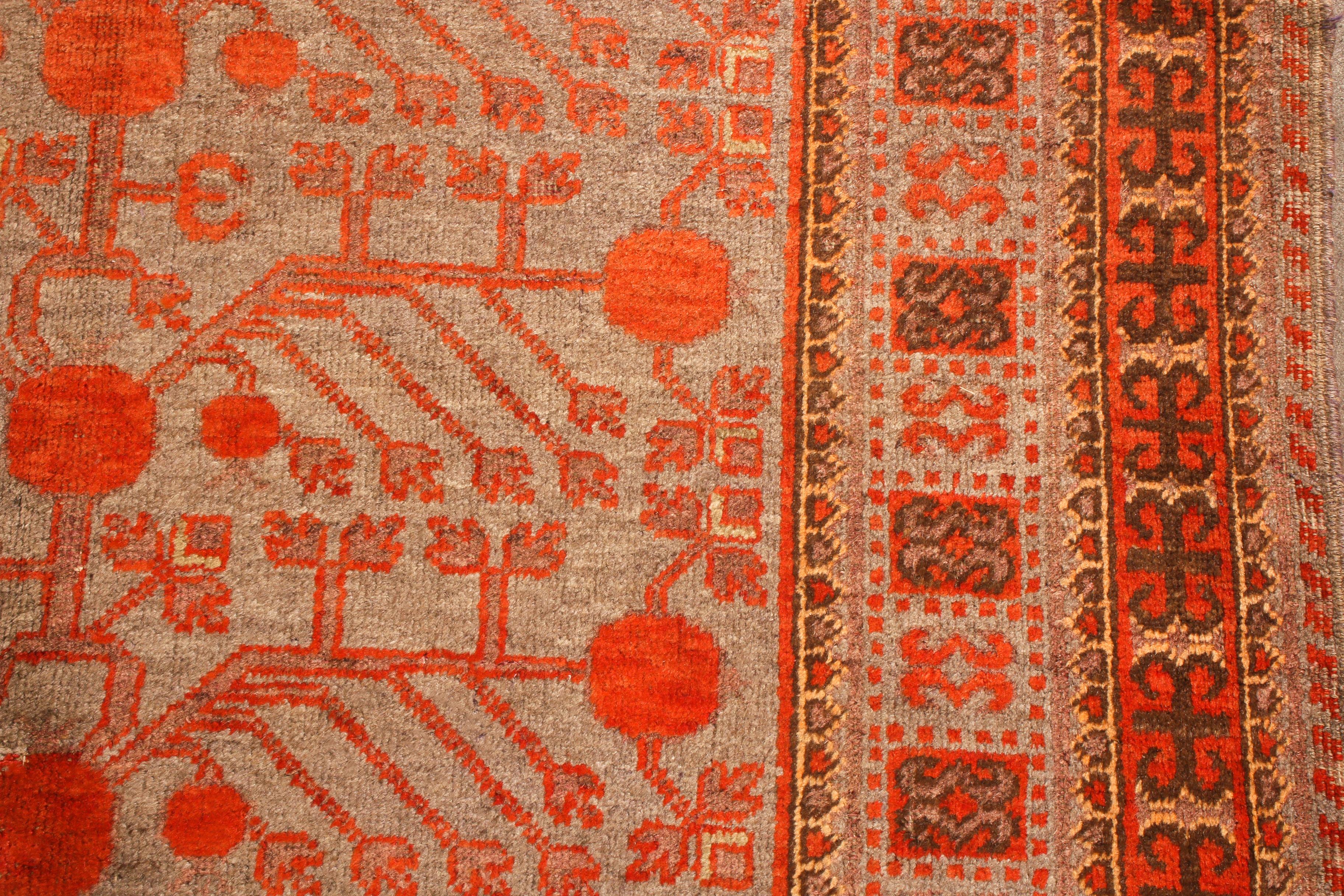 East Turkestani Antique Khotan Transitional Red and Blue Wool Rug by Rug & Kilim