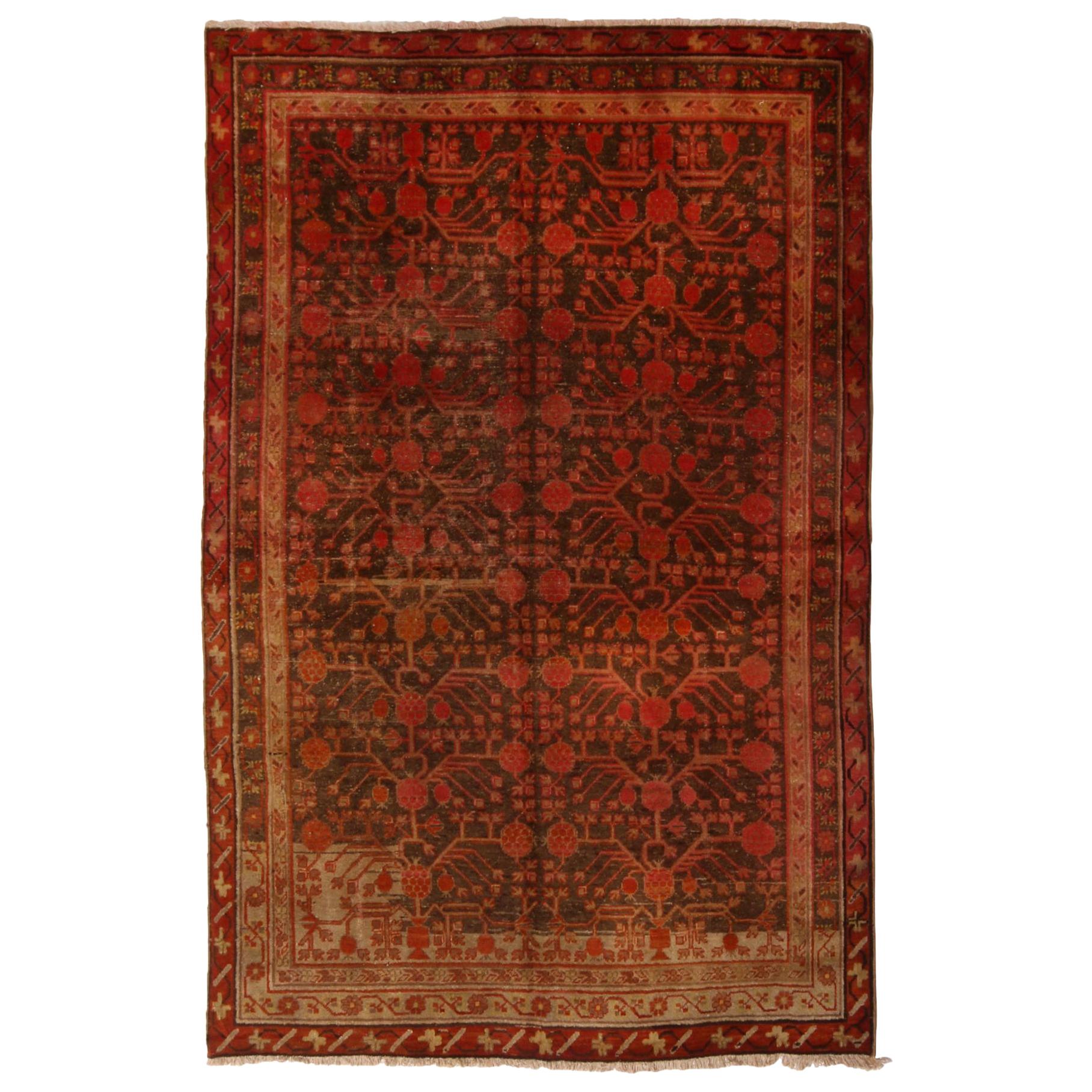 Antique Khotan Transitional Red and Brown Wool Rug by Rug & Kilim